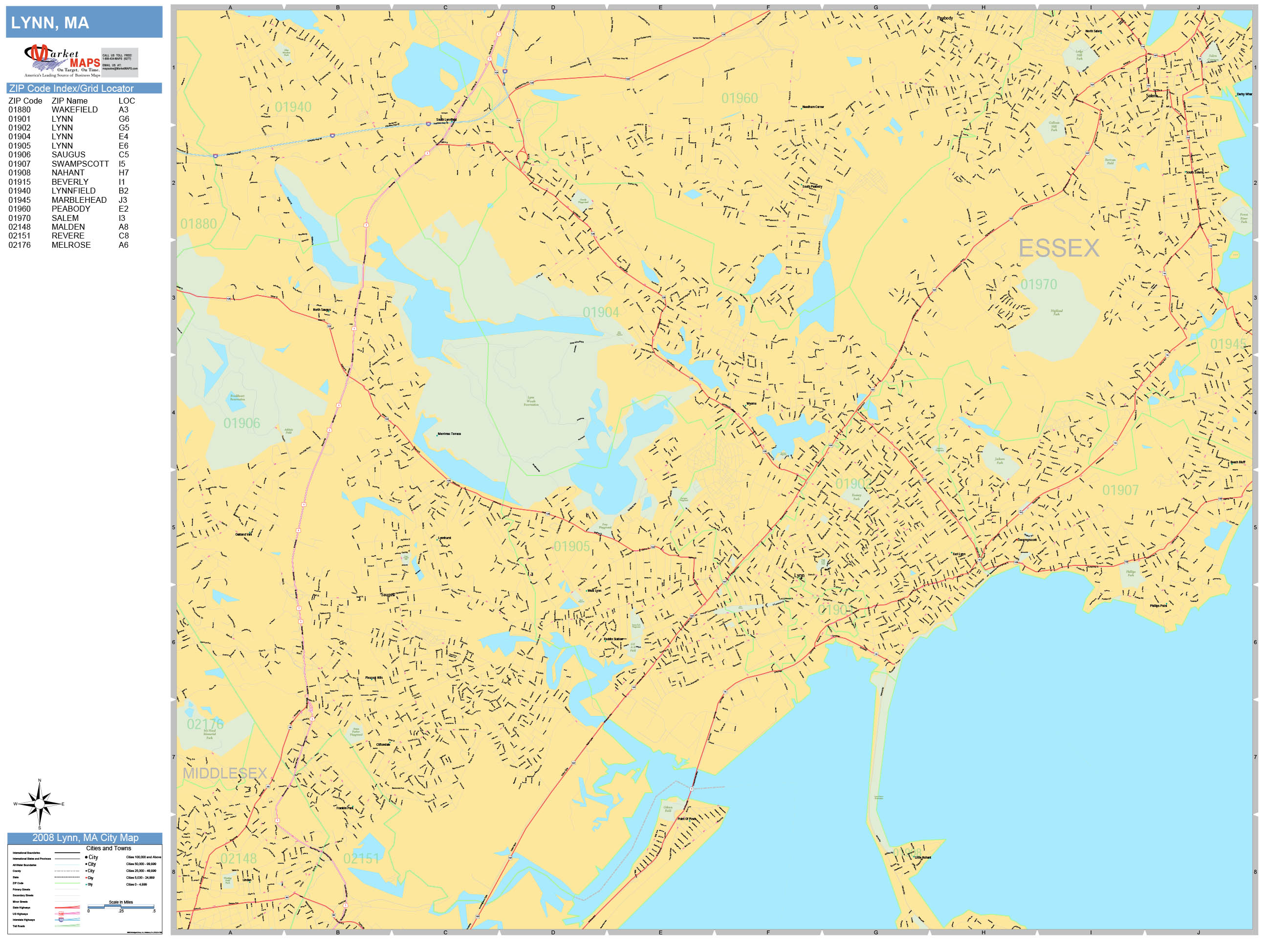 Lynn Massachusetts Wall Map (Basic Style) by MarketMAPS MapSales