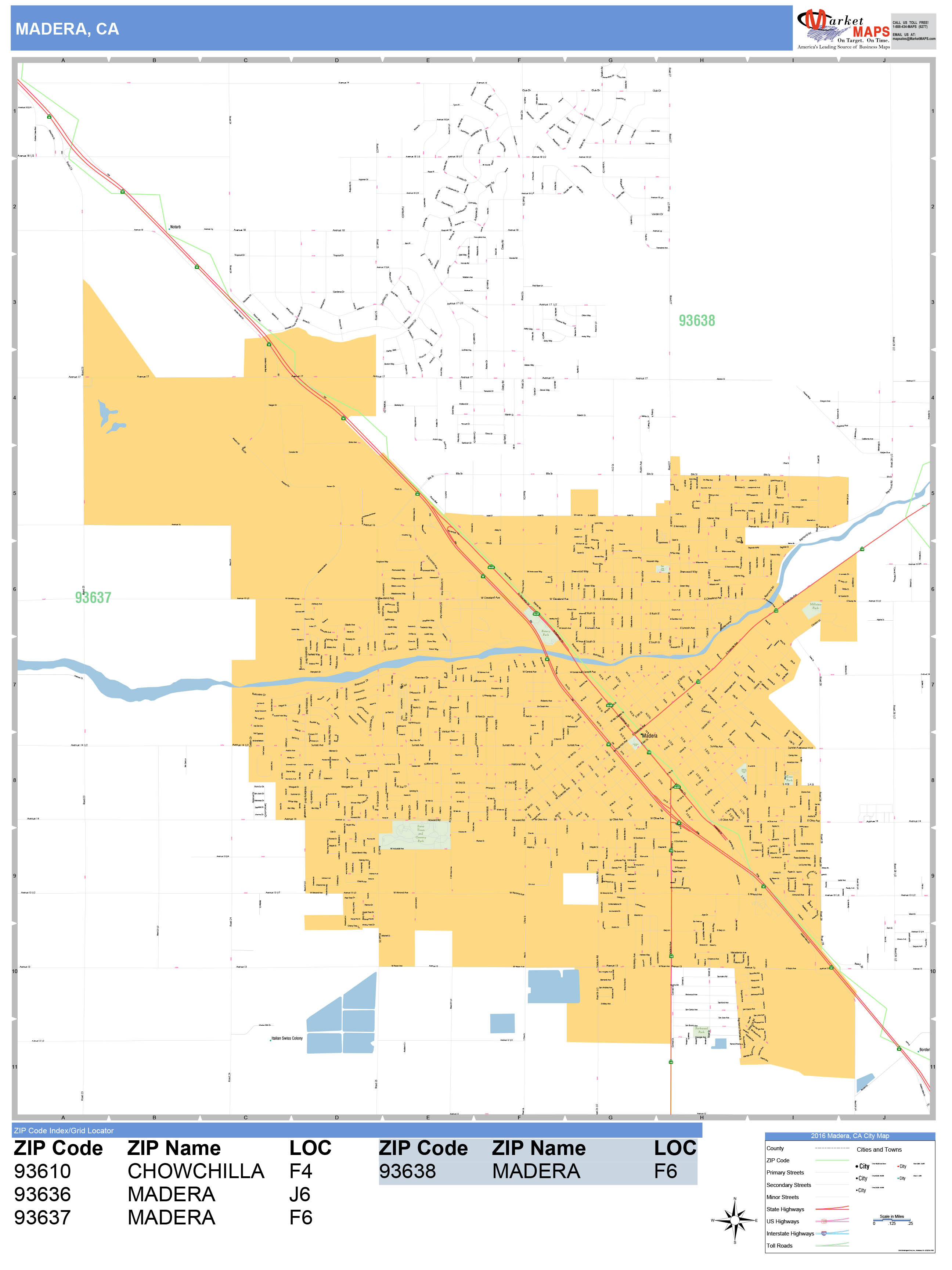 Madera California Wall Map (Basic Style) by MarketMAPS