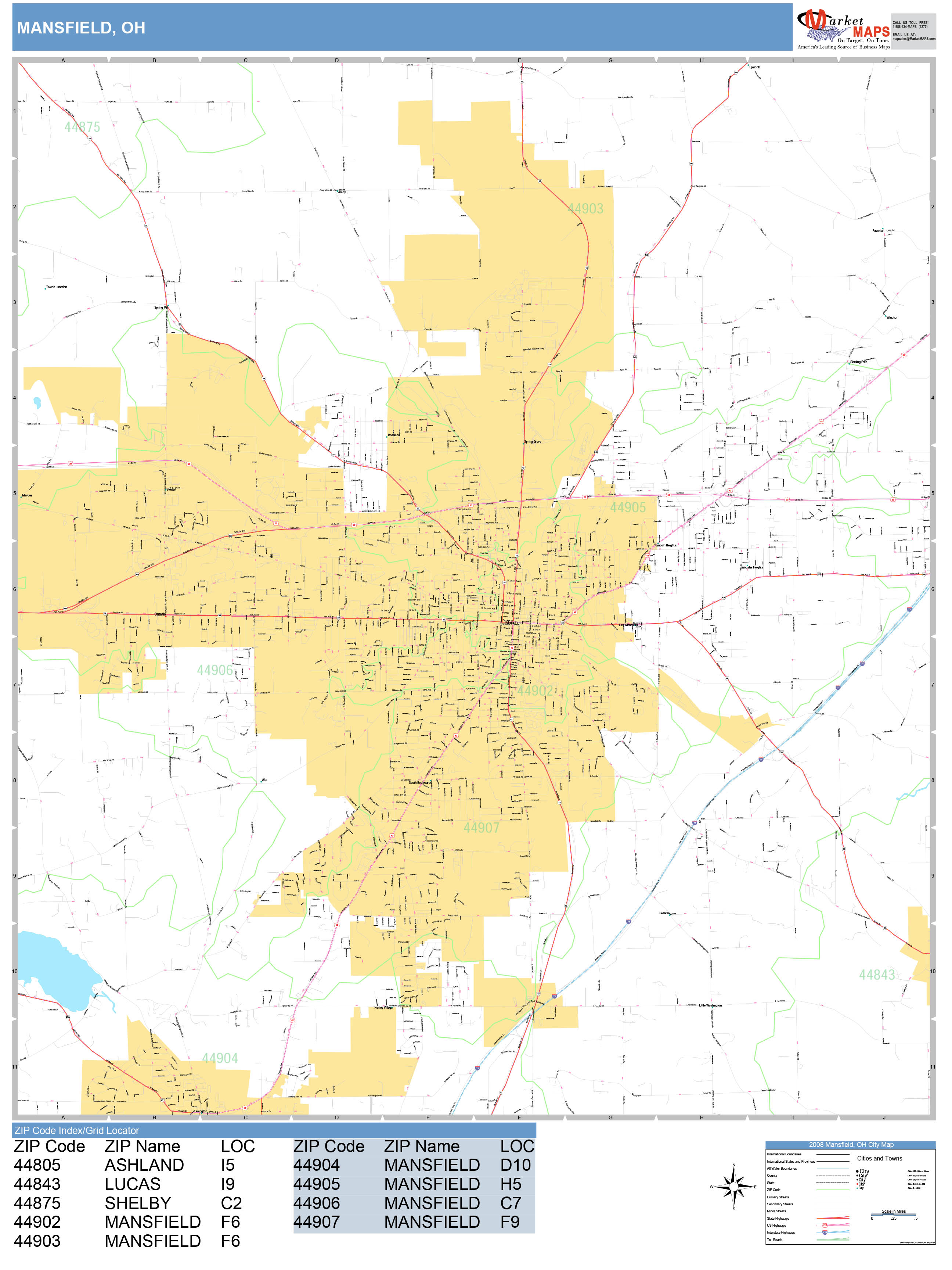 Mansfield Ohio Wall Map (Basic Style) by MarketMAPS MapSales