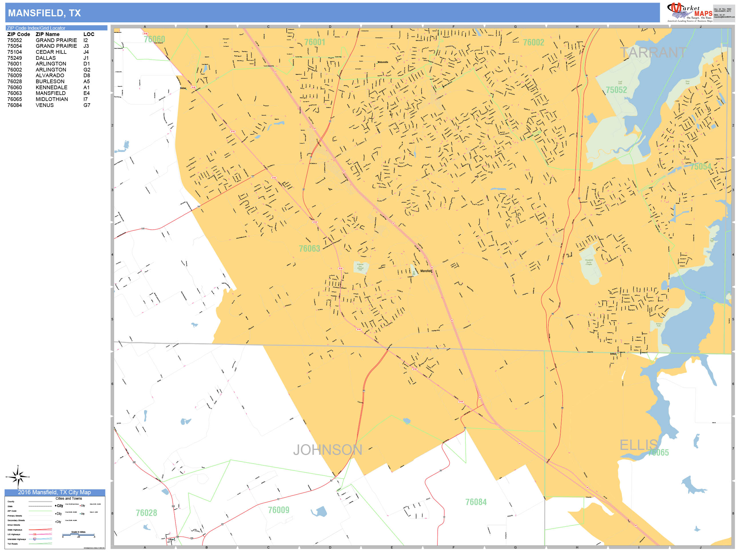 Mansfield Texas Wall Map (Basic Style) by MarketMAPS