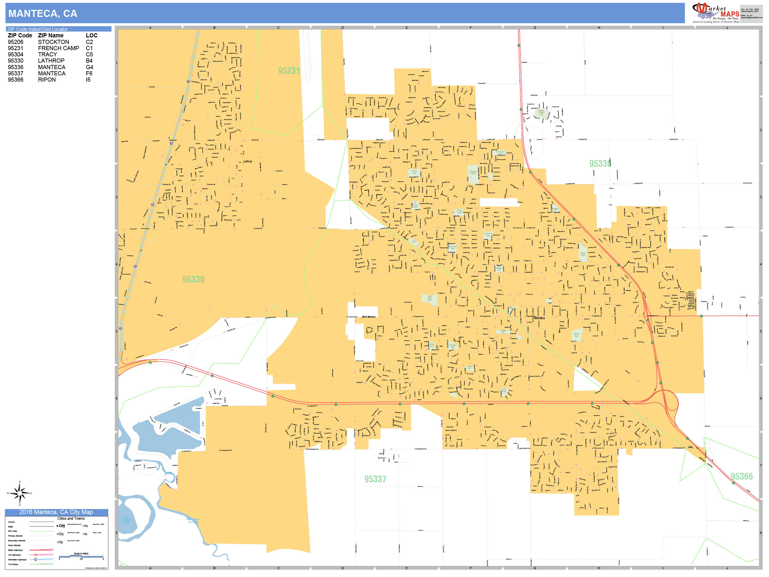 Manteca California Wall Map (Basic Style) by MarketMAPS - MapSales
