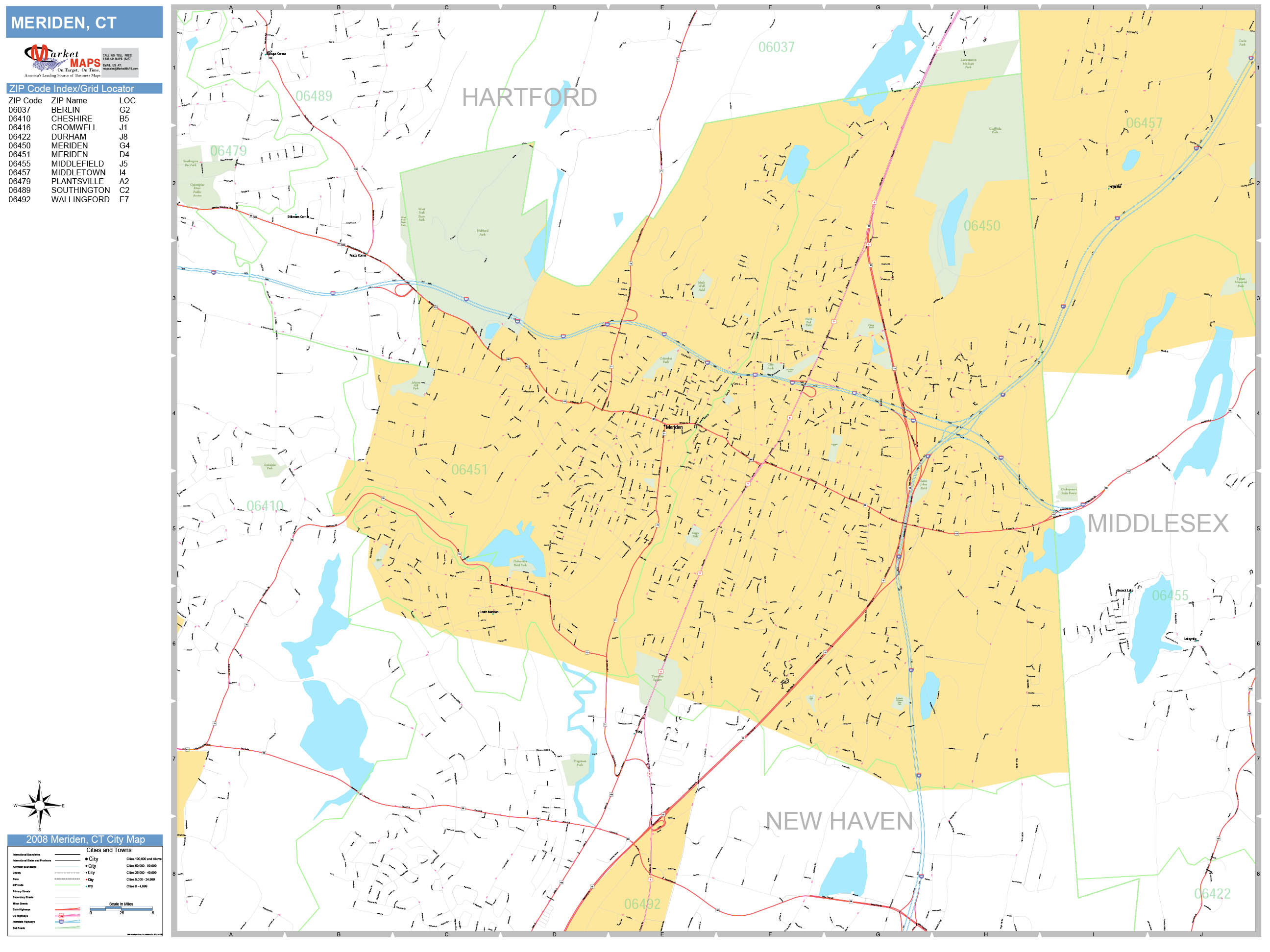 Meriden Connecticut Wall Map (Basic Style) by MarketMAPS MapSales