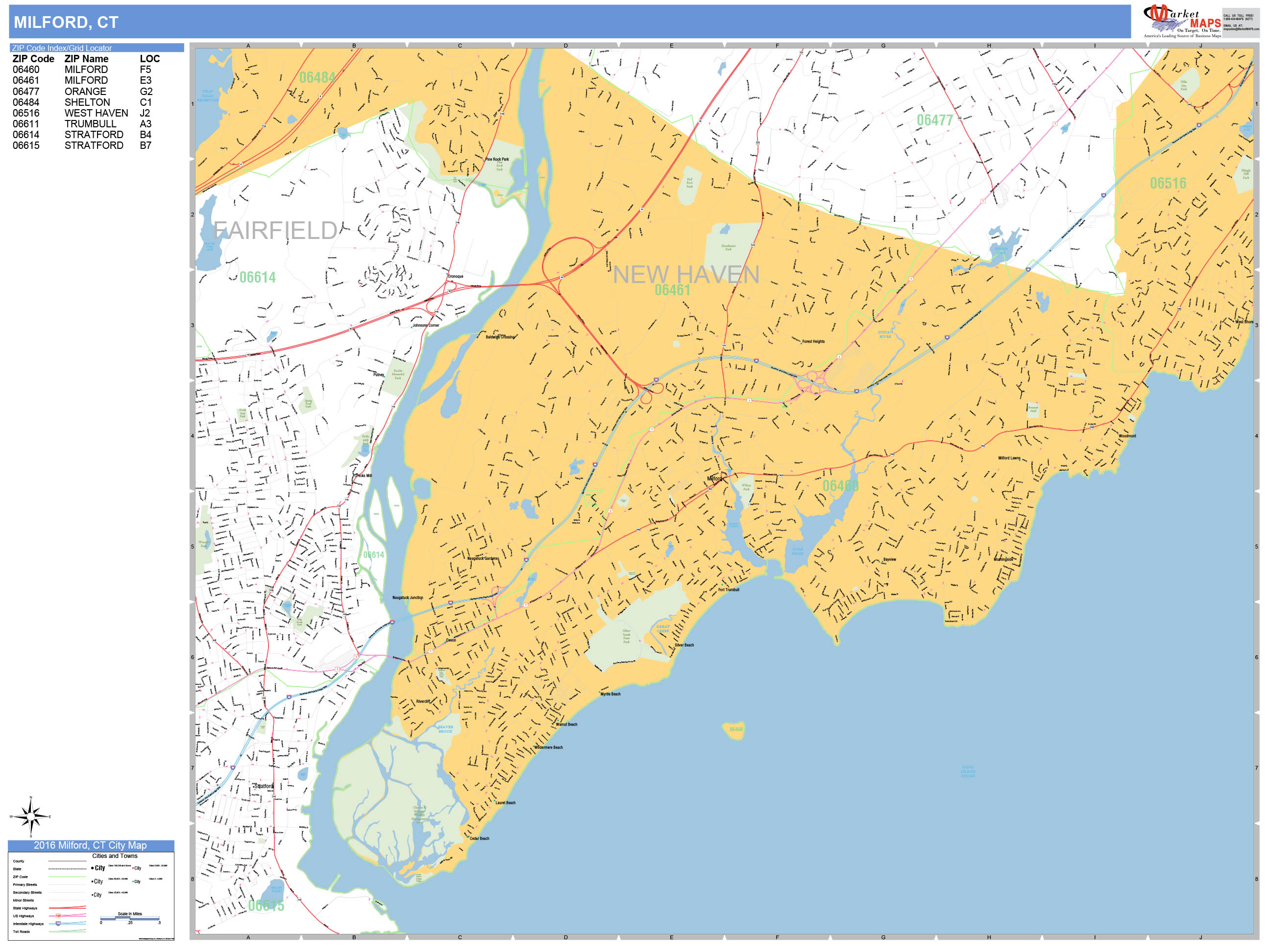 milford-connecticut-wall-map-basic-style-by-marketmaps-mapsales