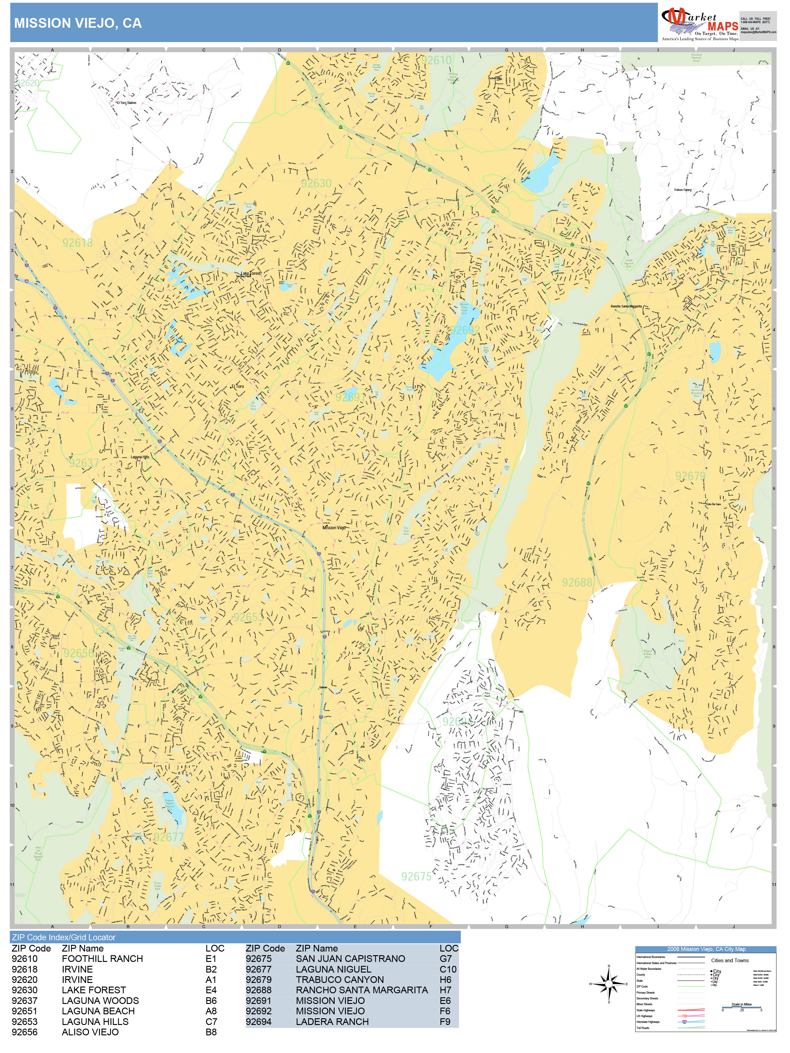 Mission Viejo California Wall Map (Basic Style) by MarketMAPS MapSales