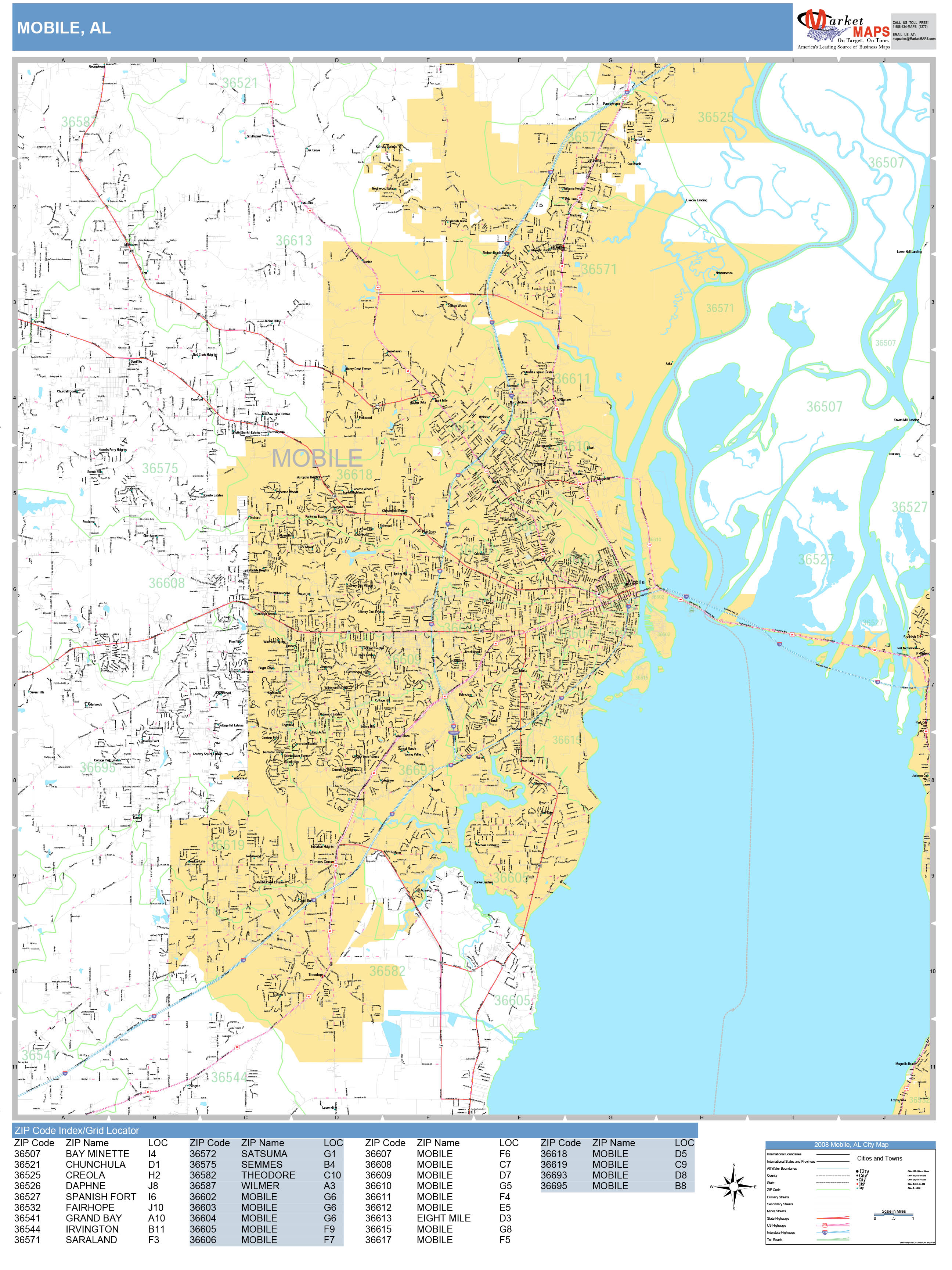 Mobile Alabama Wall Map (Basic Style) by MarketMAPS MapSales