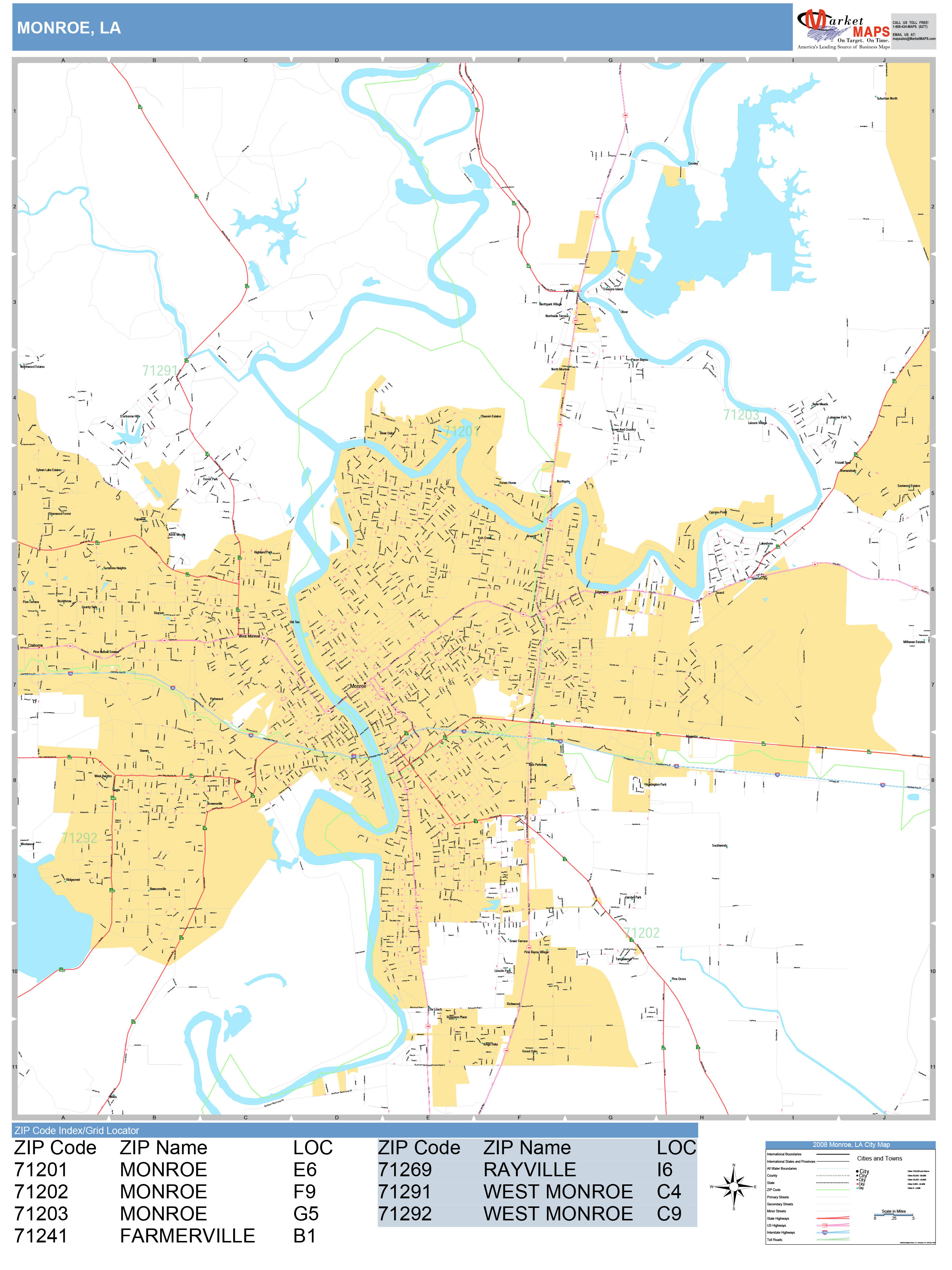 Monroe Louisiana Wall Map (Basic Style) by MarketMAPS MapSales