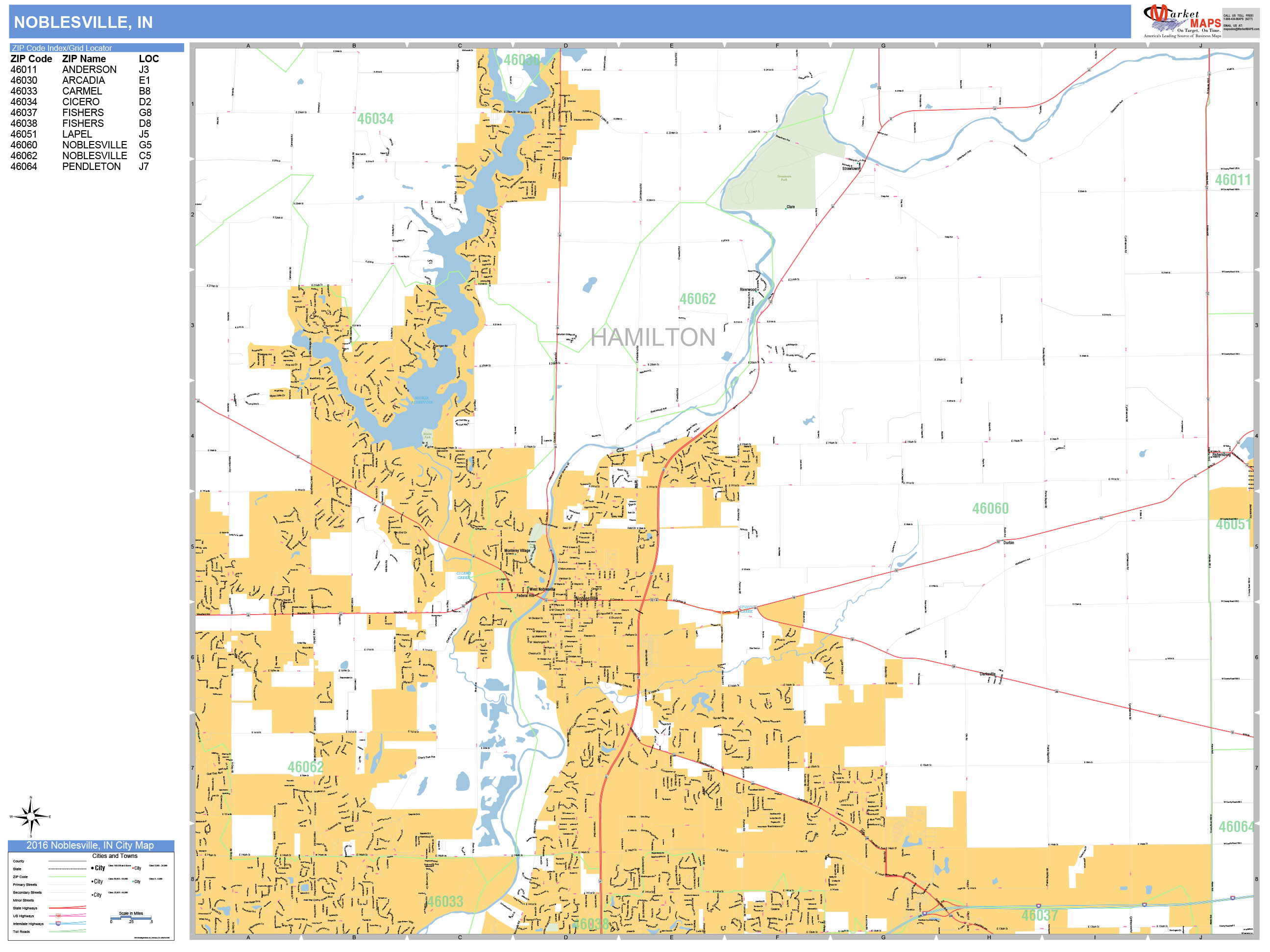 Noblesville Indiana Wall Map (Basic Style) by MarketMAPS MapSales