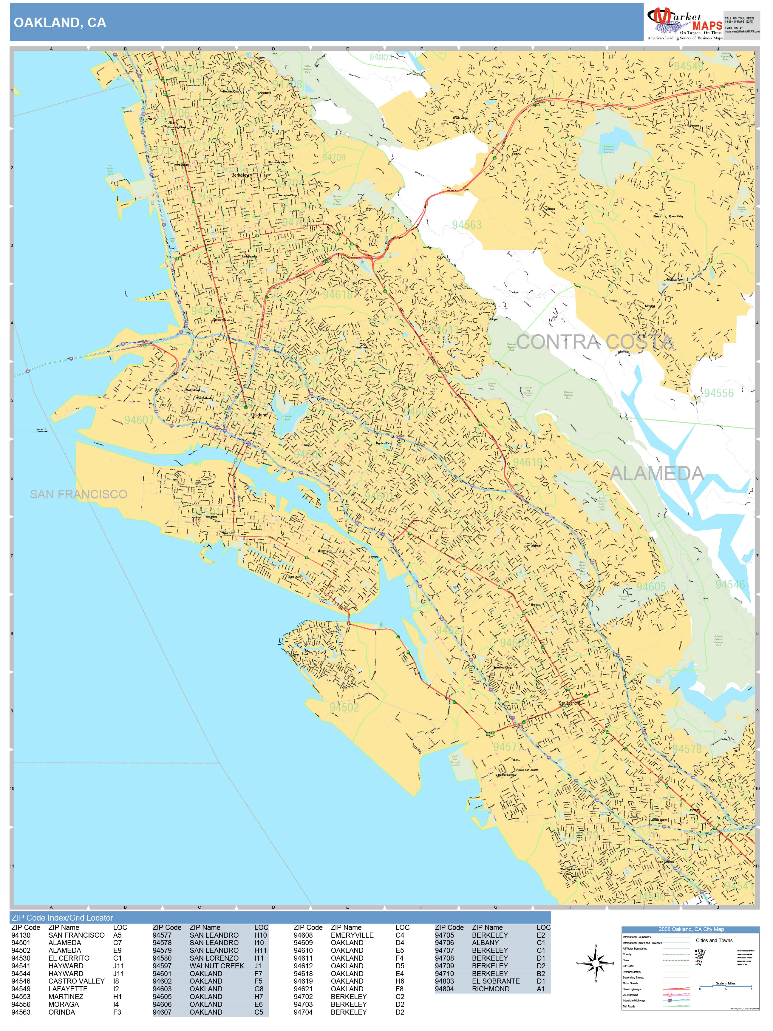 Oakland California Wall Map (Basic Style) by MarketMAPS MapSales