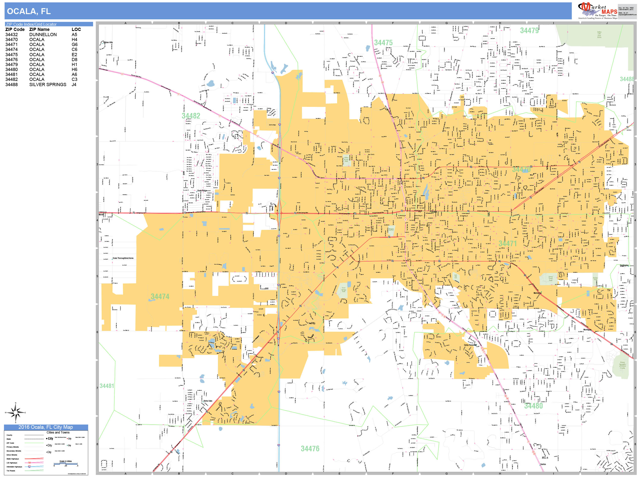 Ocala Florida Wall Map (Basic Style) by MarketMAPS MapSales