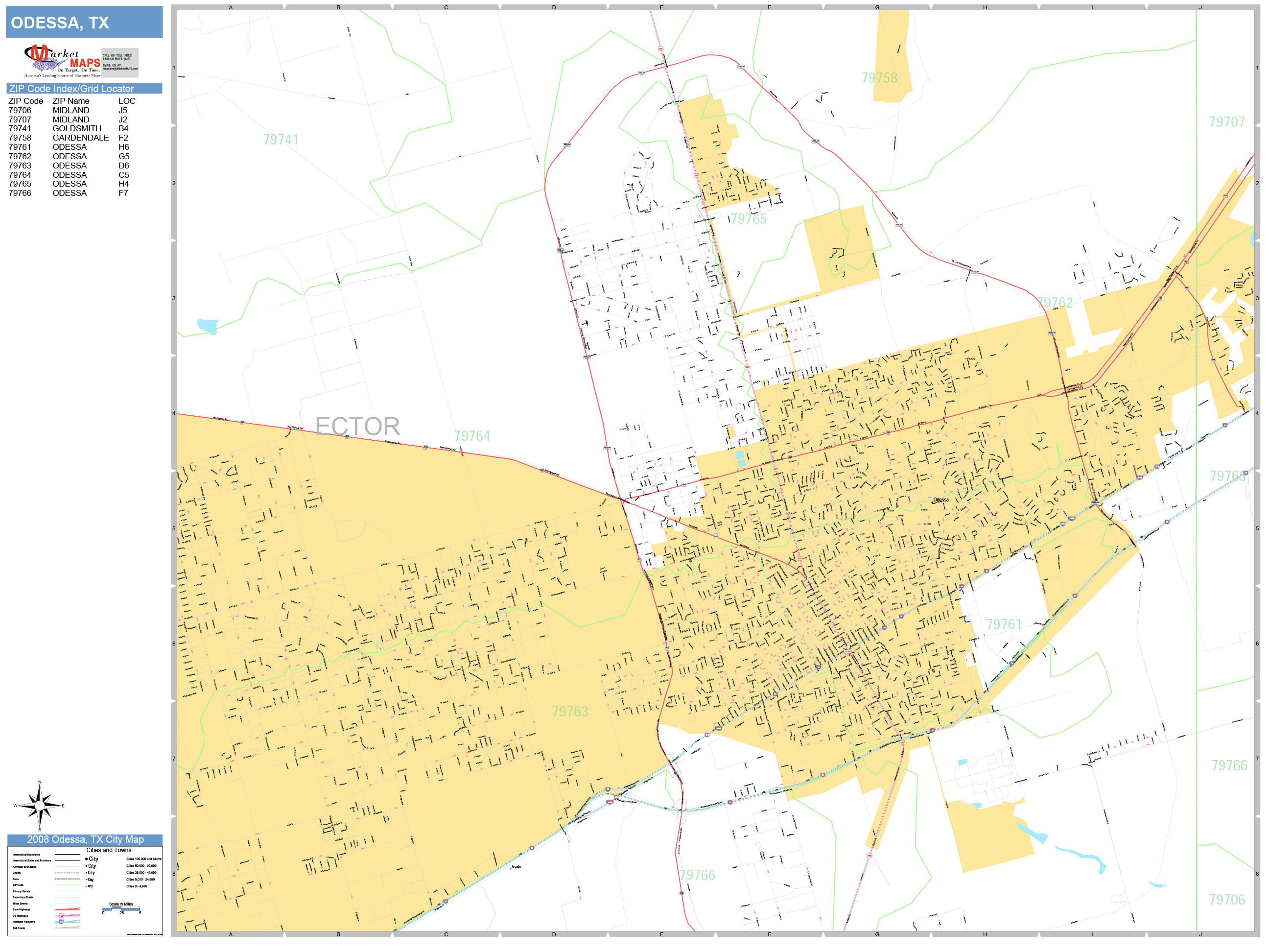 Odessa Texas Wall Map (Basic Style) by MarketMAPS MapSales