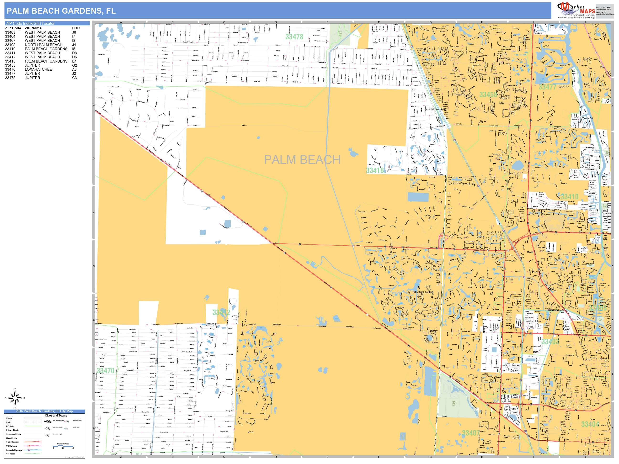Palm Beach Gardens Florida Wall Map (Basic Style) by MarketMAPS