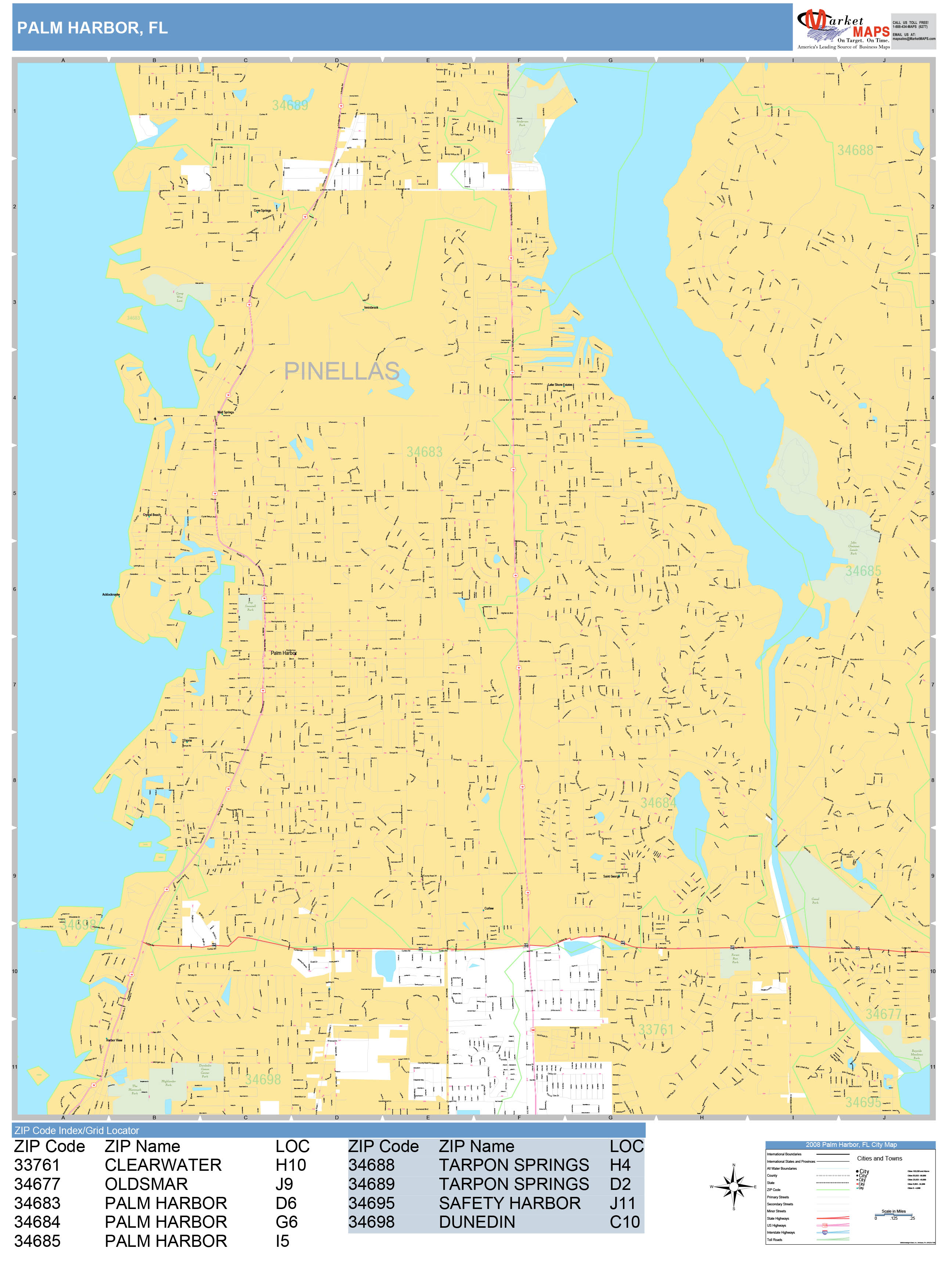 Palm Harbor Florida Wall Map (Basic Style) by MarketMAPS