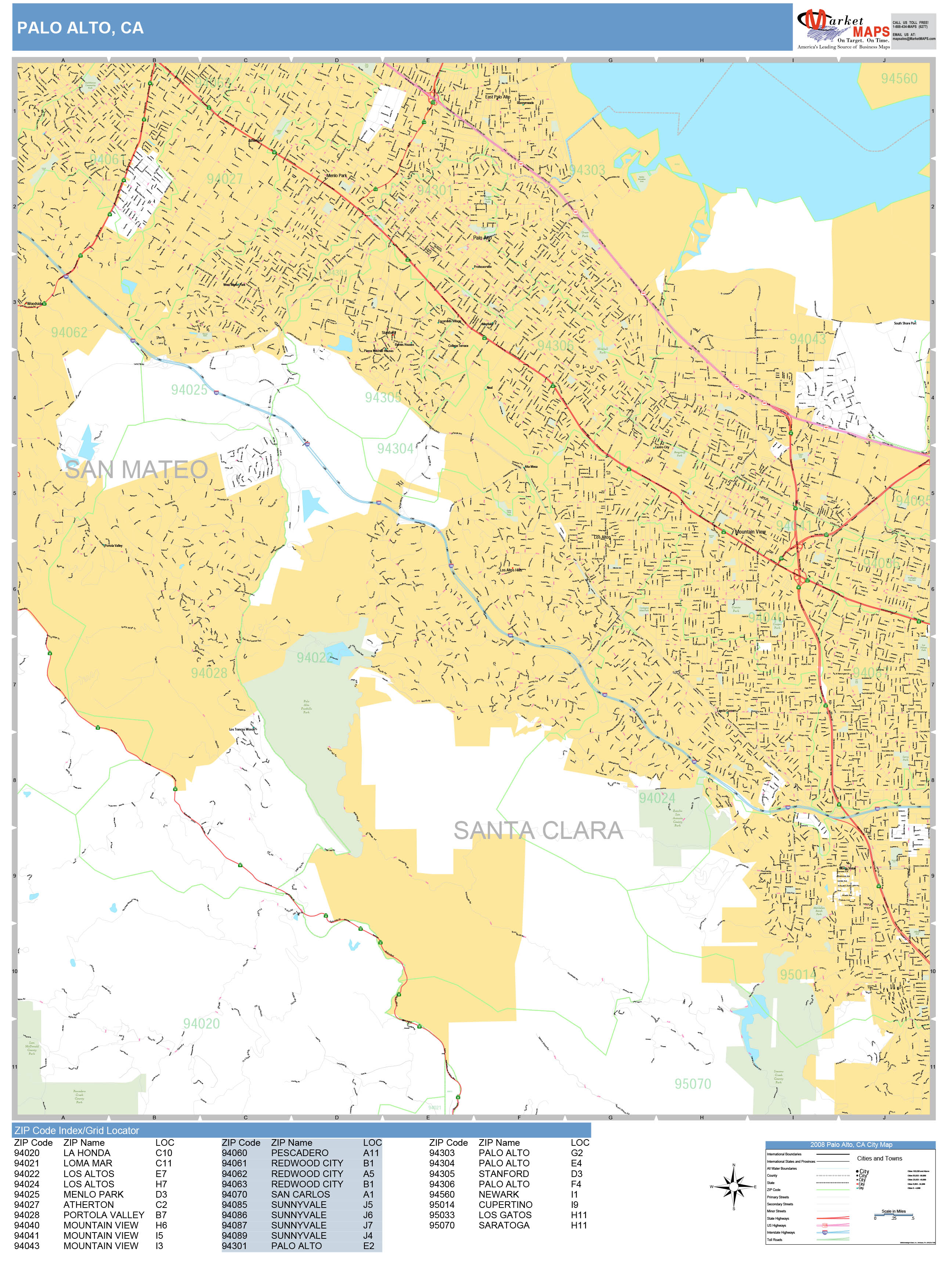 Palo Alto California Wall Map (Basic Style) by MarketMAPS MapSales