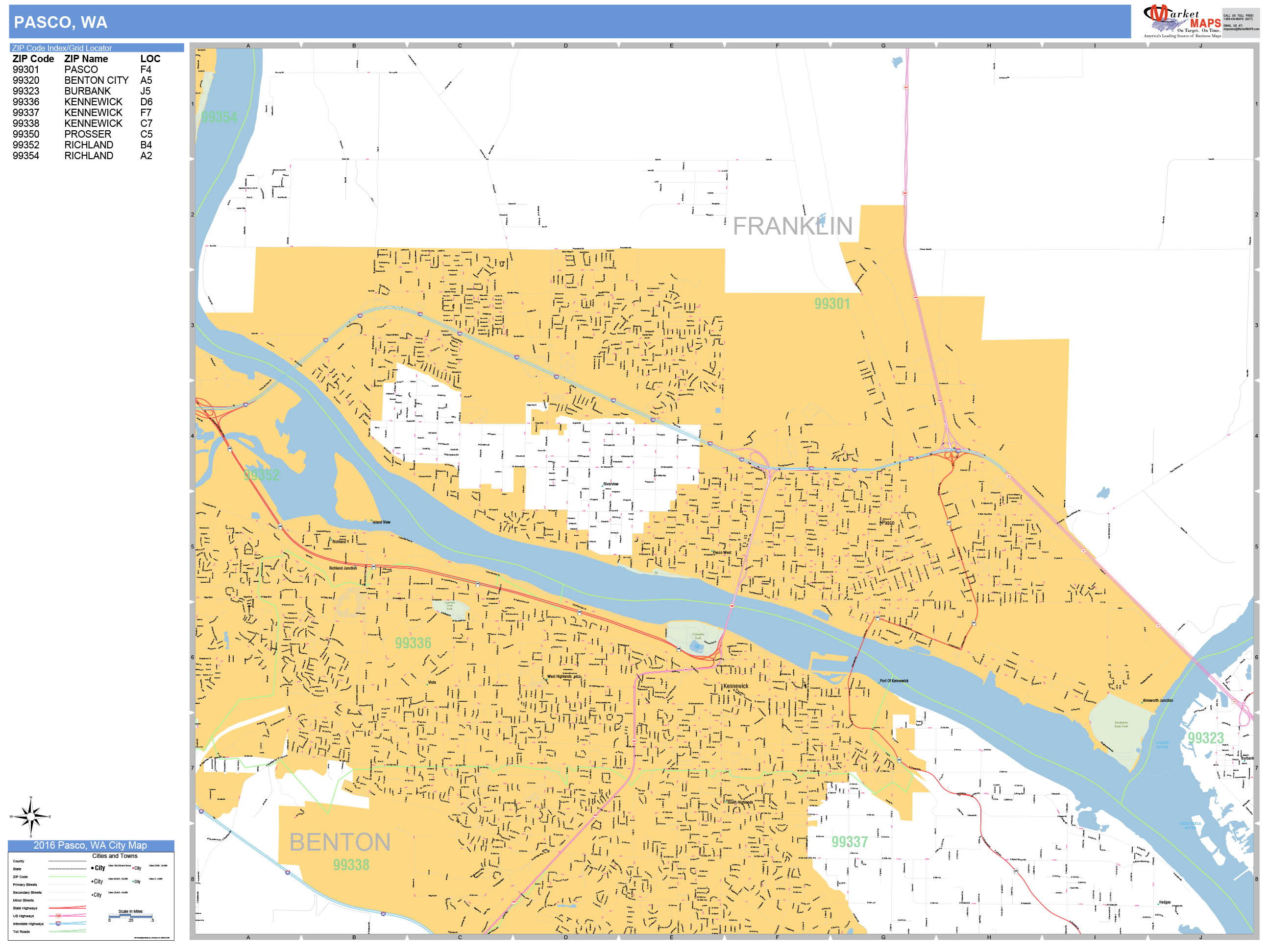 Pasco washington wall map basic style by marketmaps mapsales