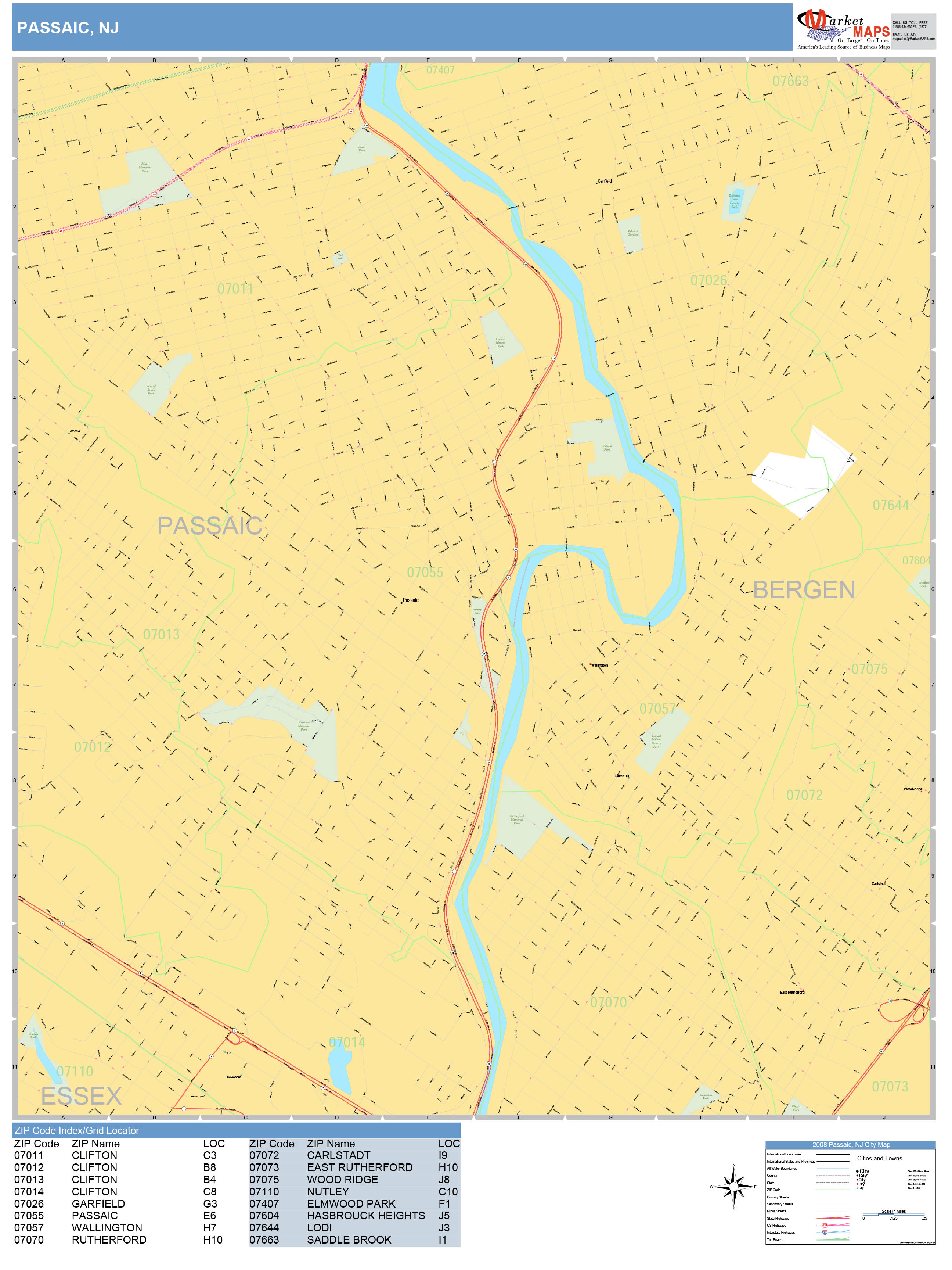 Passaic New Jersey Wall Map (Basic Style) by MarketMAPS