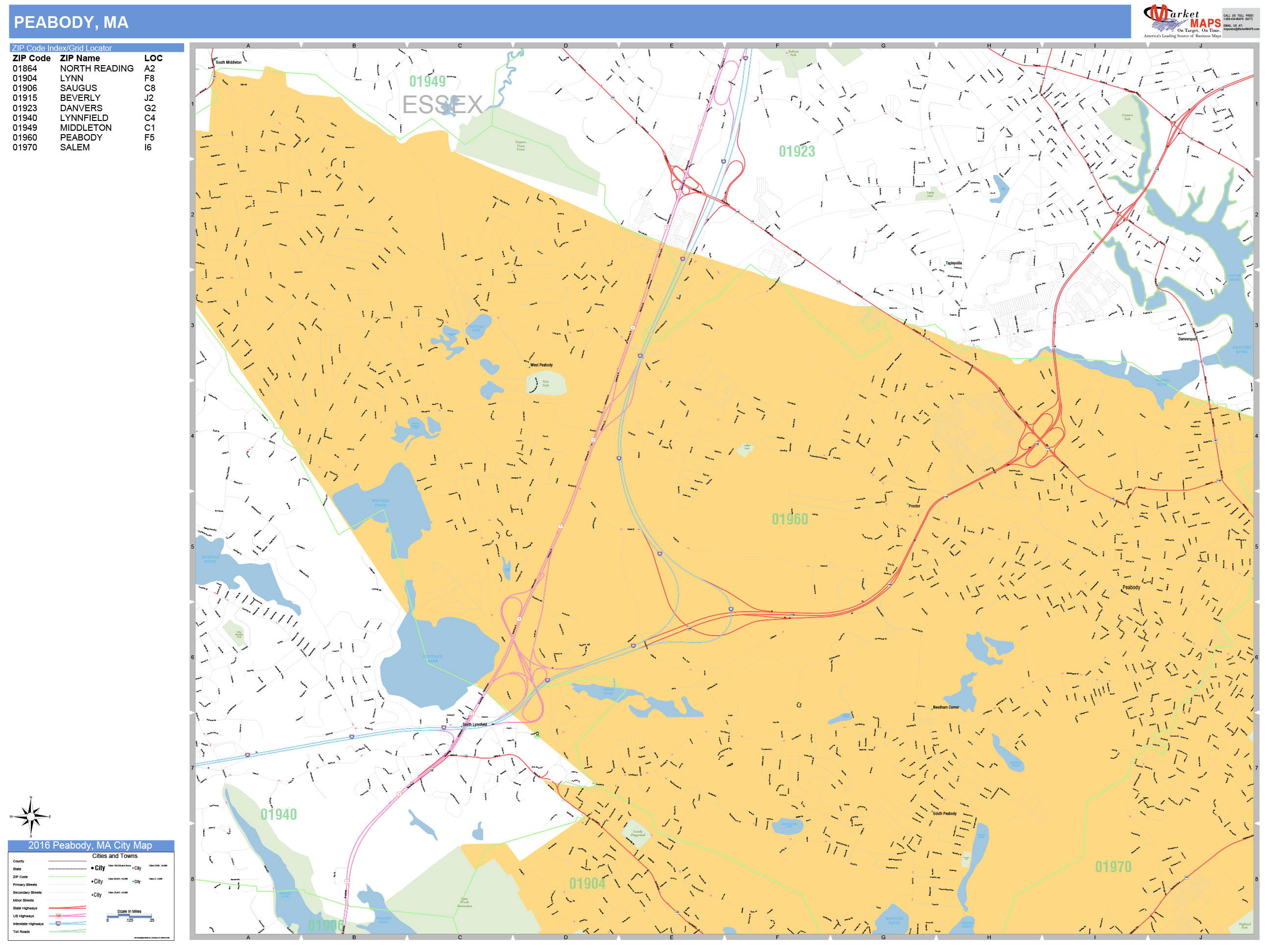 Peabody Massachusetts Wall Map (Basic Style) by MarketMAPS