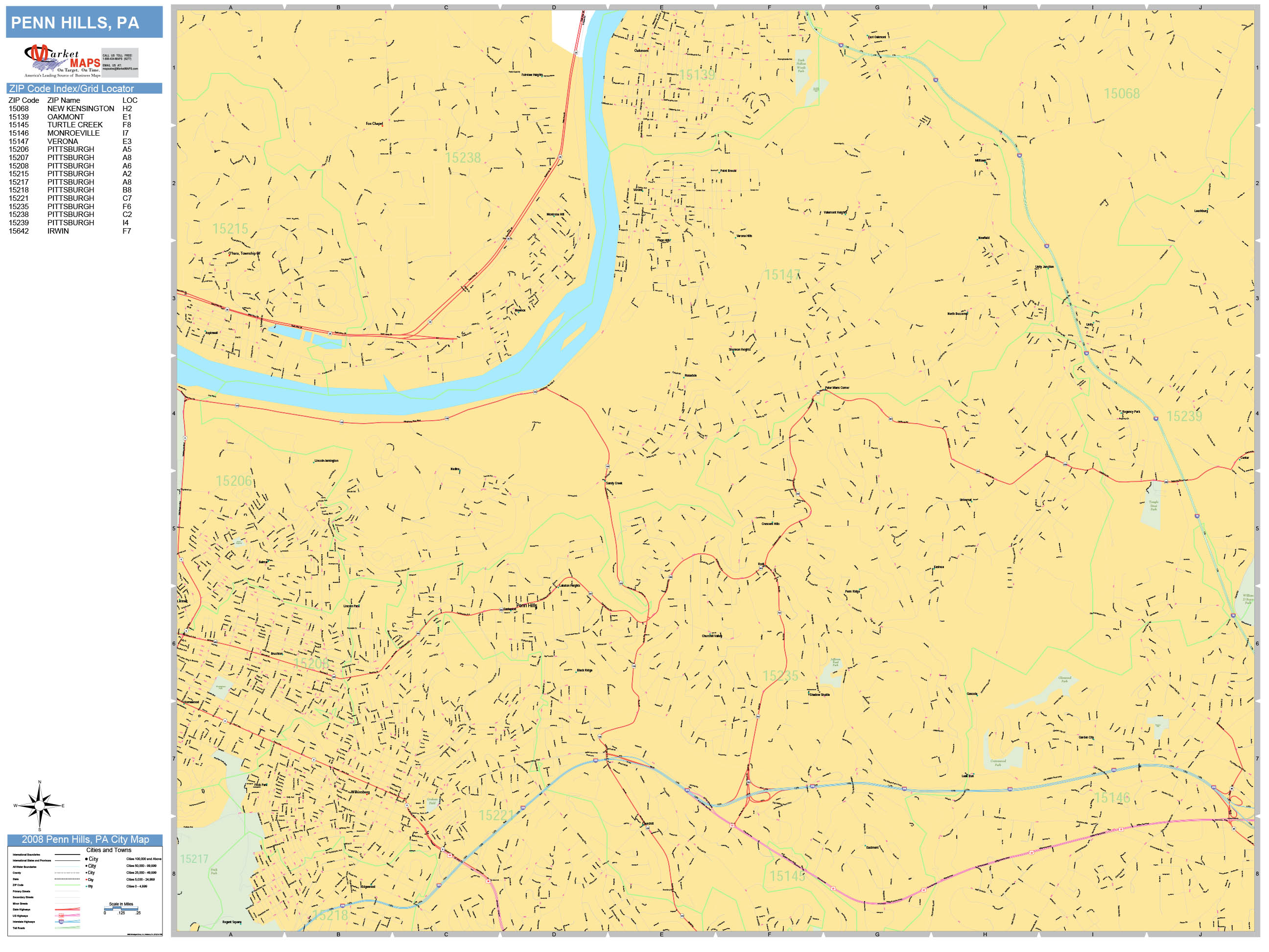 Penn Hills Pennsylvania Wall Map (Basic Style) by MarketMAPS MapSales