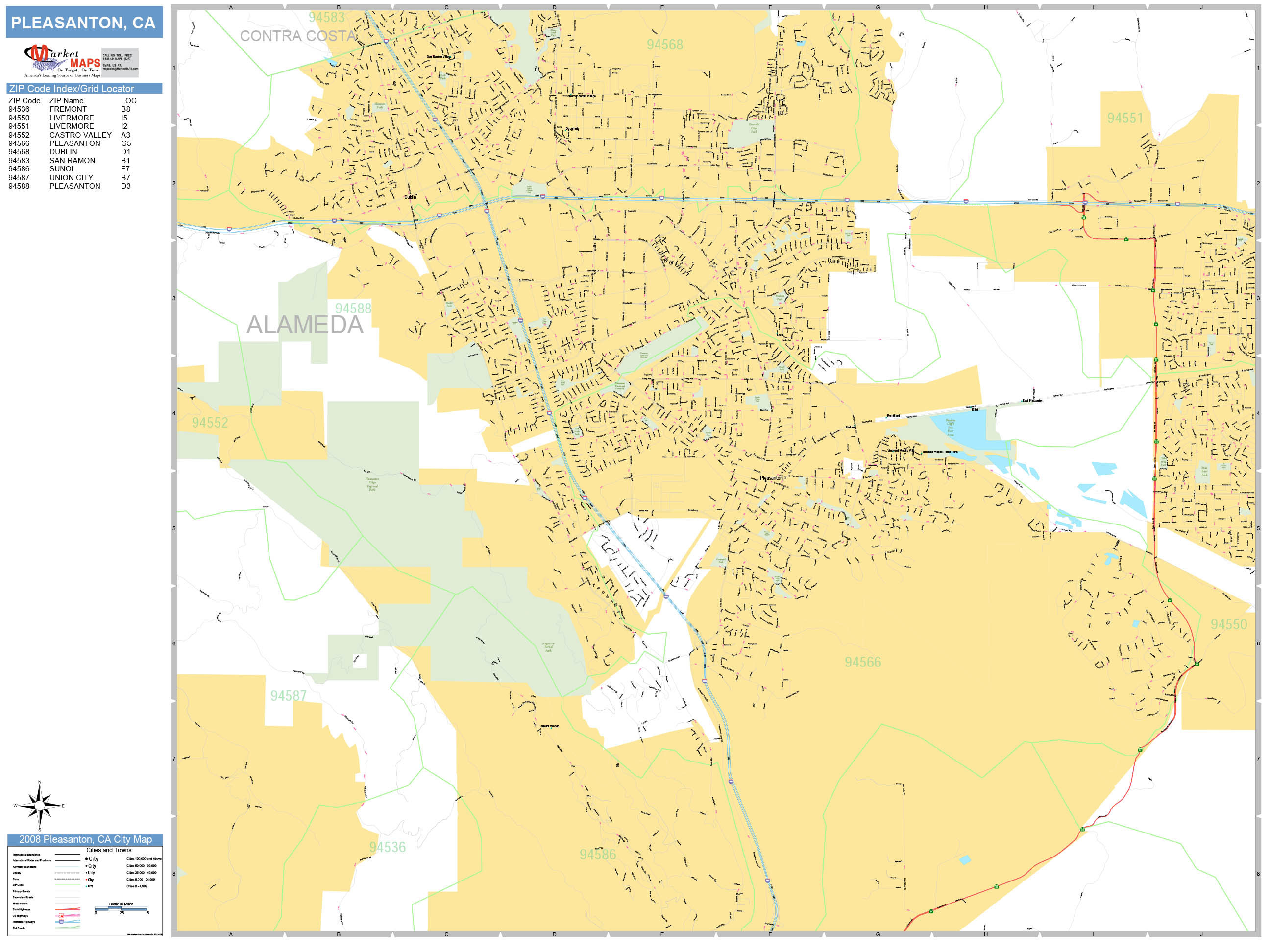 Pleasanton California Wall Map (Basic Style) by MarketMAPS MapSales