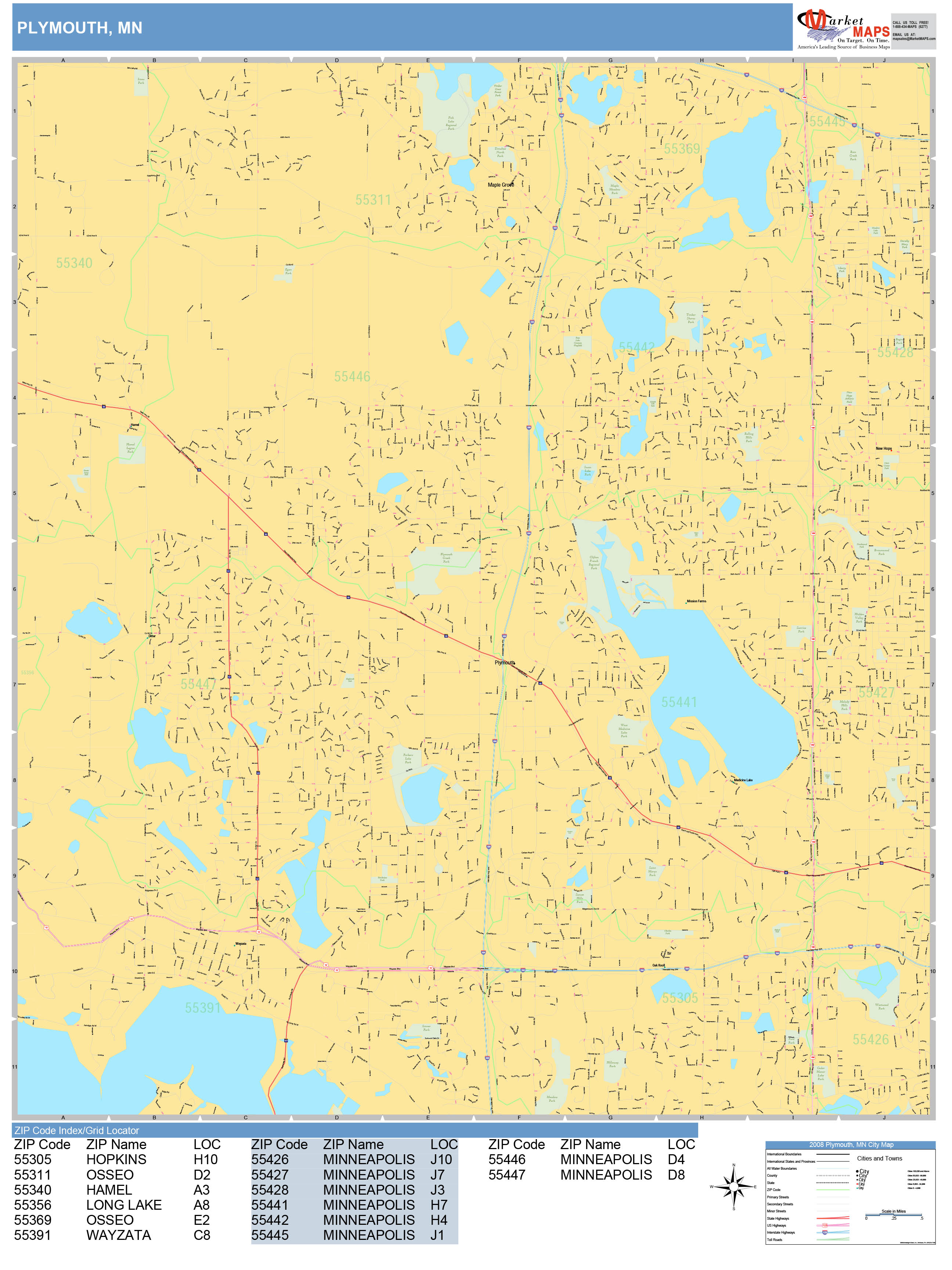 Plymouth Minnesota Wall Map (Basic Style) by MarketMAPS MapSales
