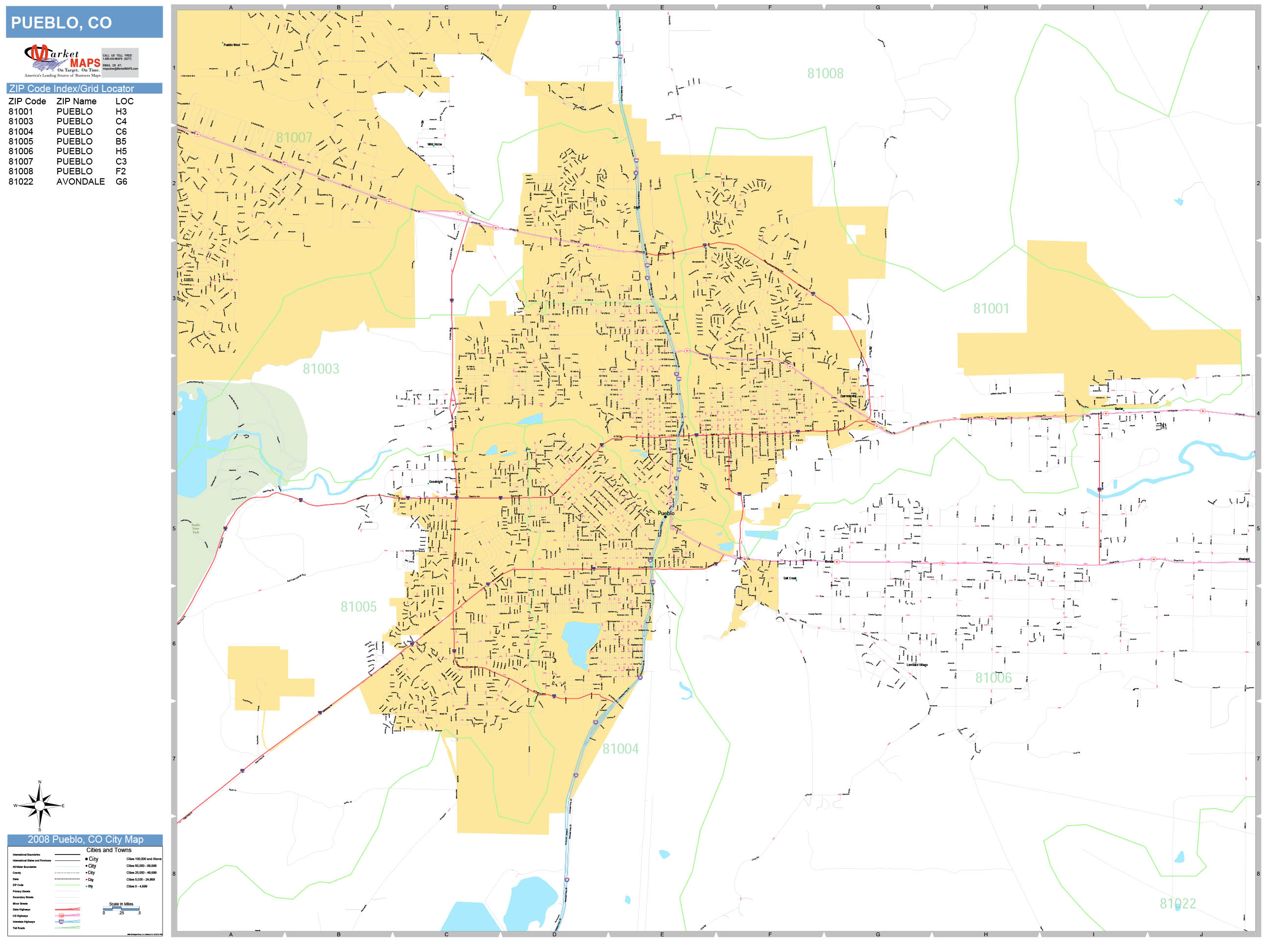 Pueblo Colorado Wall Map (Basic Style) by MarketMAPS