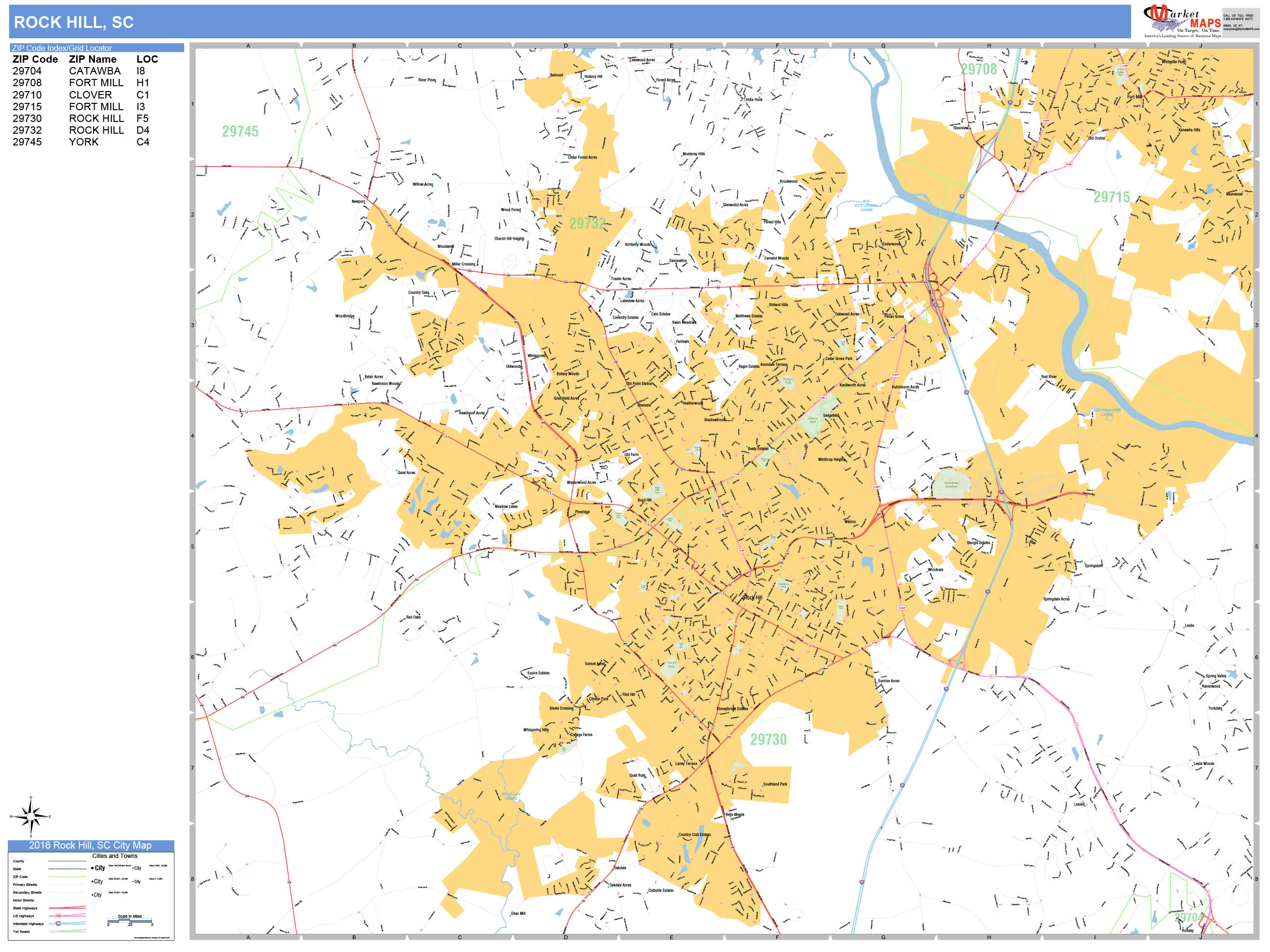 Rock Hill South Carolina Wall Map (Basic Style) by MarketMAPS MapSales