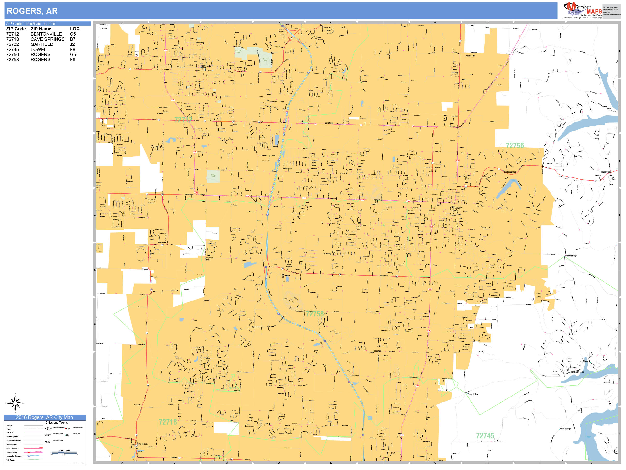 Rogers Arkansas Wall Map (Basic Style) by MarketMAPS - MapSales.com