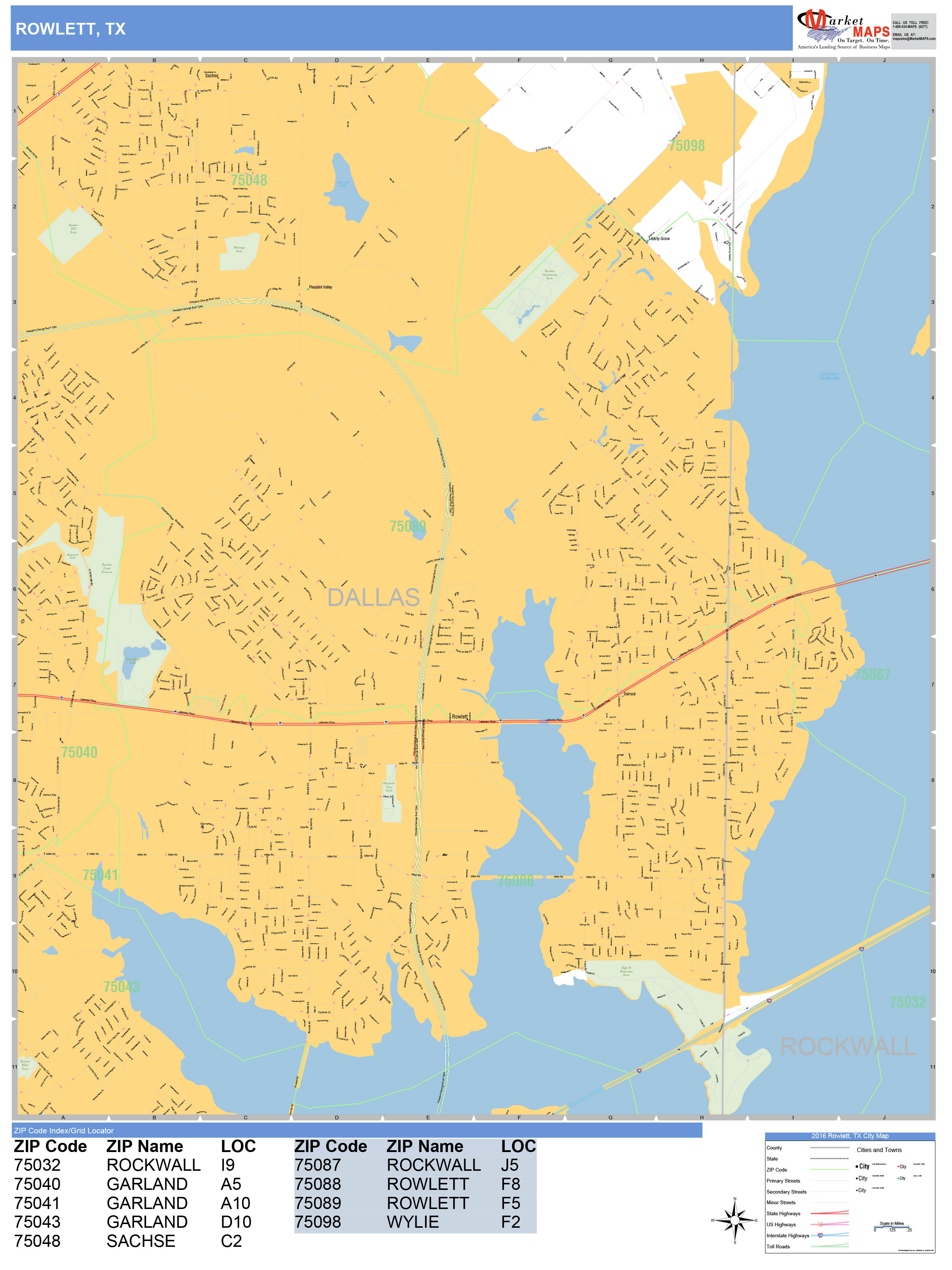 Rowlett Texas Wall Map (Basic Style) by MarketMAPS MapSales