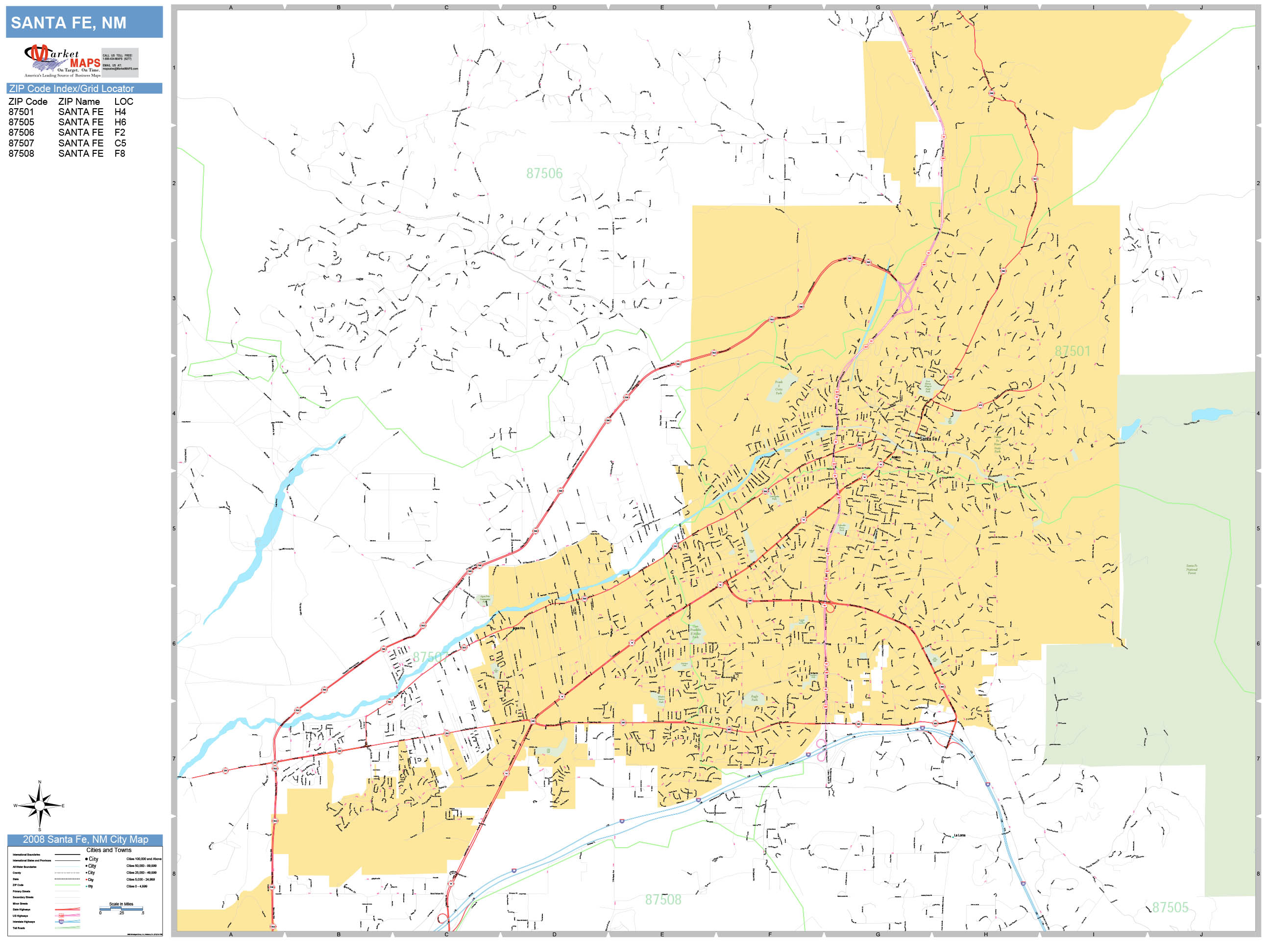 Santa Fe New Mexico Wall Map (Basic Style) by MarketMAPS