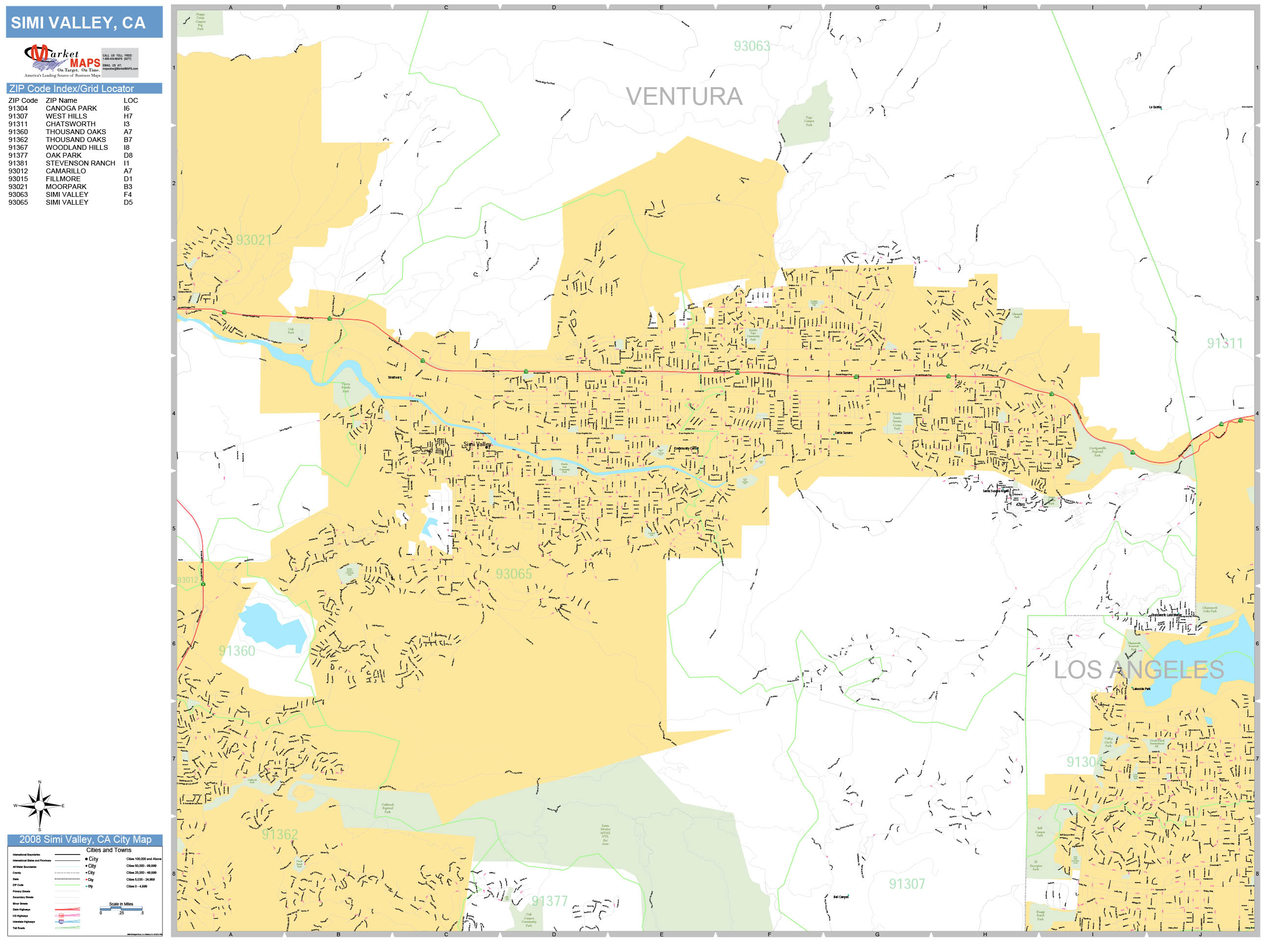 Simi Valley California Wall Map (Basic Style) by MarketMAPS