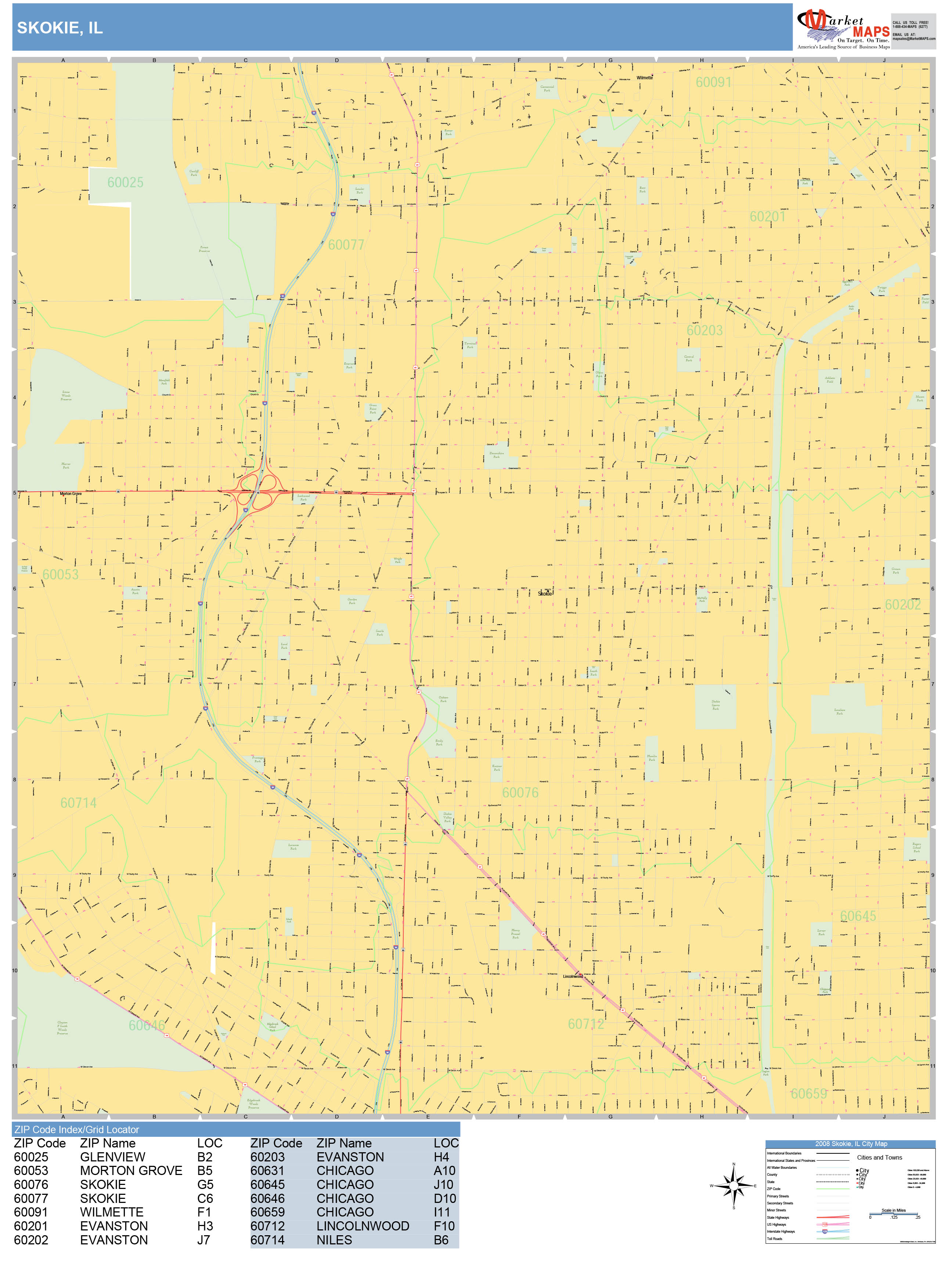 Skokie Illinois Wall Map (Basic Style) by MarketMAPS MapSales