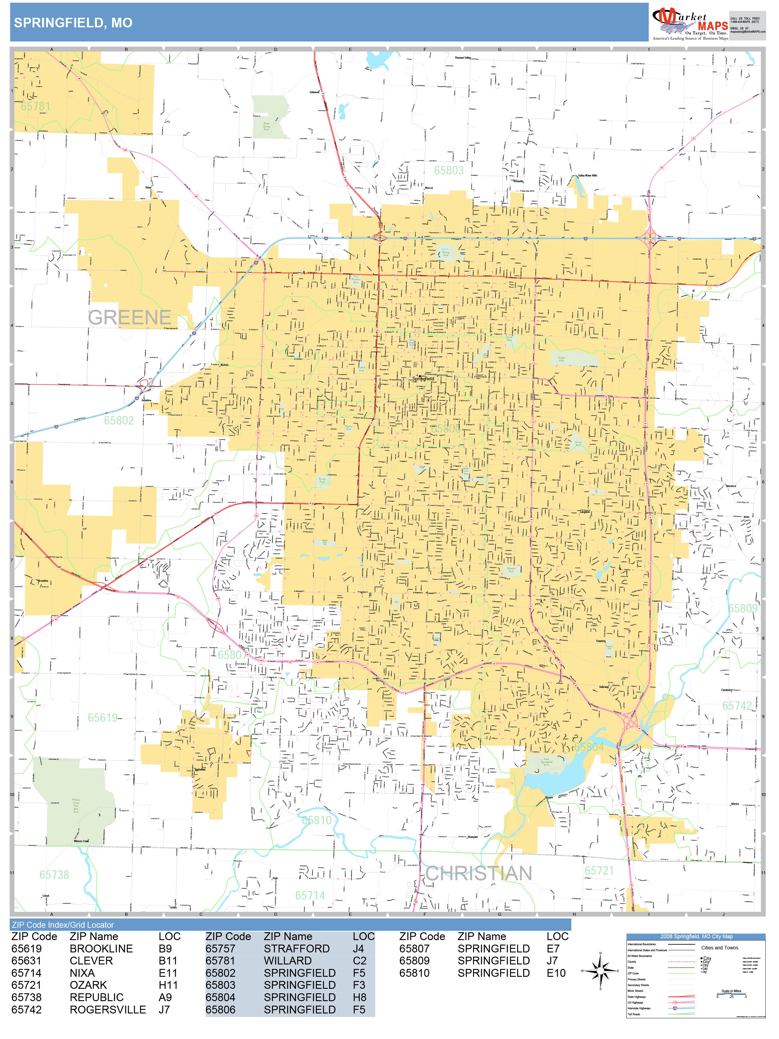 Springfield Missouri Wall Map Basic Style By MarketMAPS MapSales