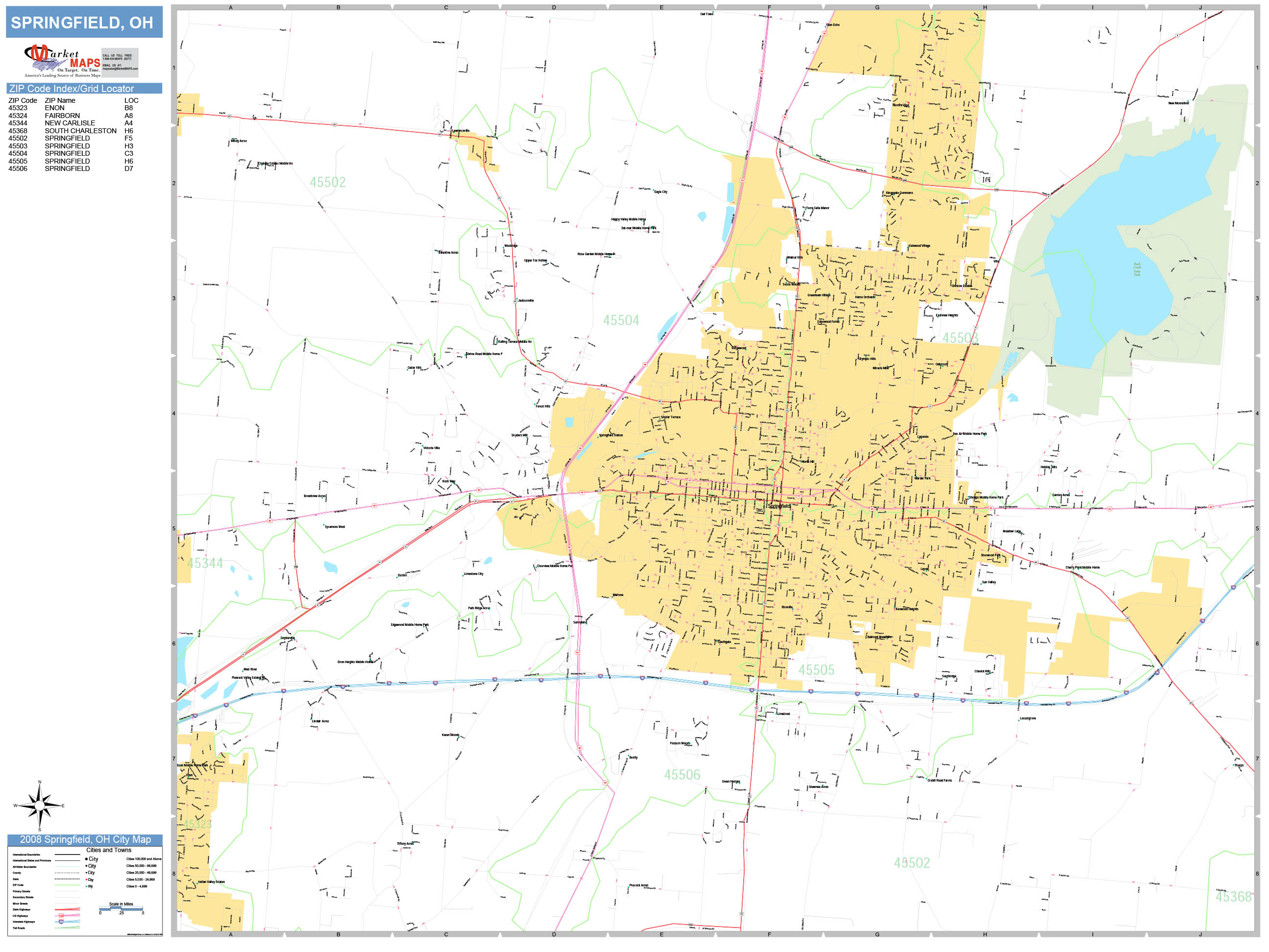 springfield-ohio-wall-map-basic-style-by-marketmaps-mapsales