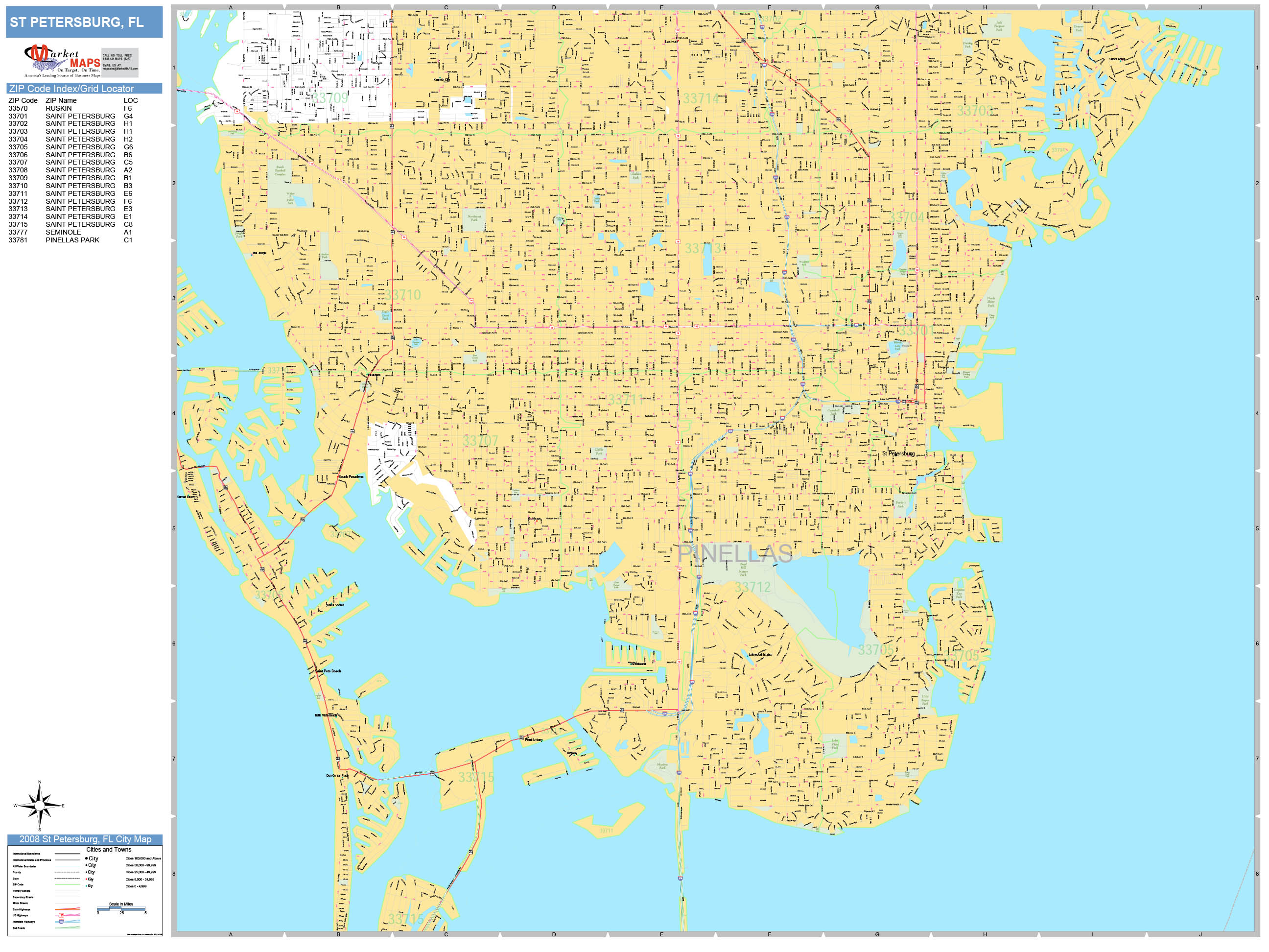 St. Petersburg Florida Wall Map (Basic Style) by MarketMAPS