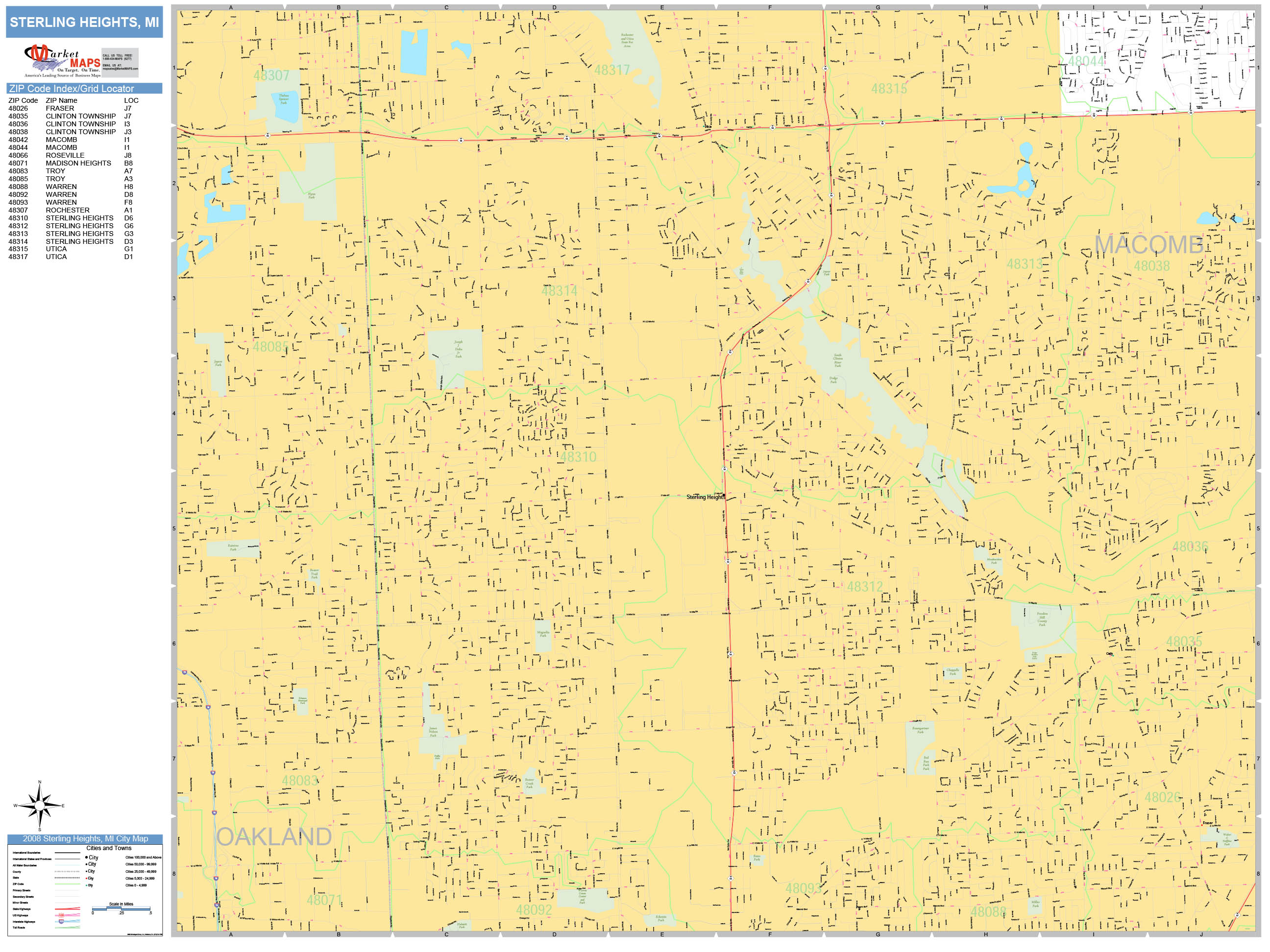 Sterling Heights Michigan Wall Map (Basic Style) by MarketMAPS MapSales