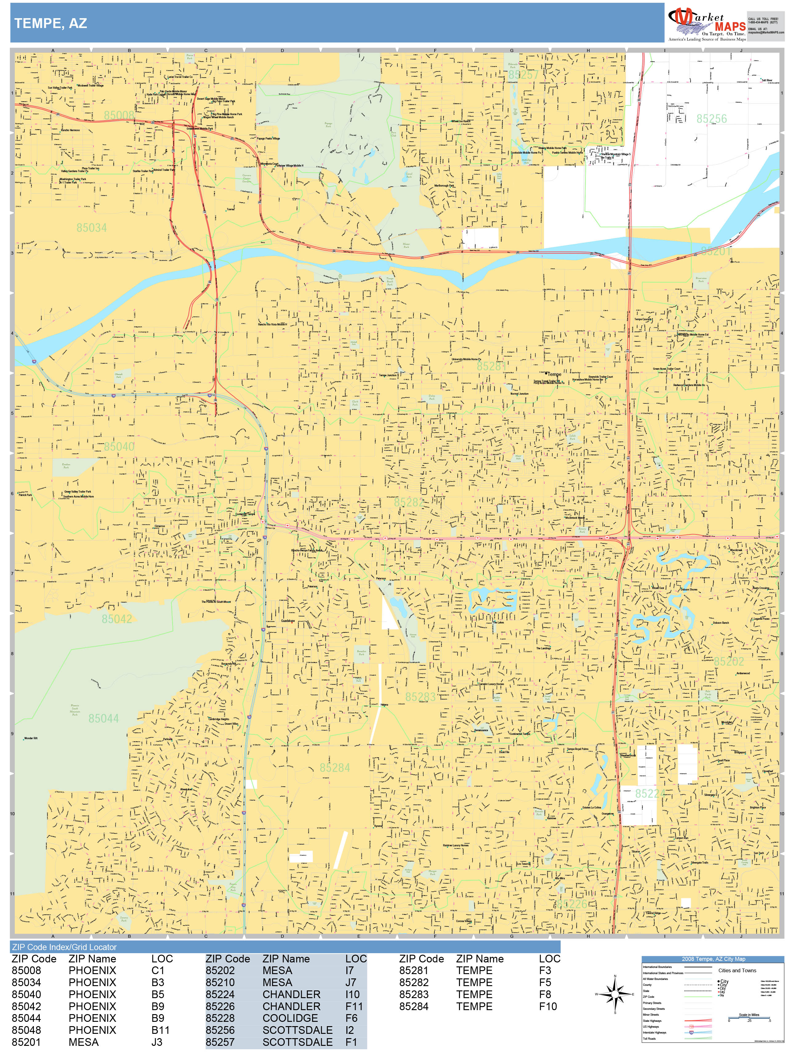 Tempe Arizona Wall Map (Basic Style) by MarketMAPS - MapSales