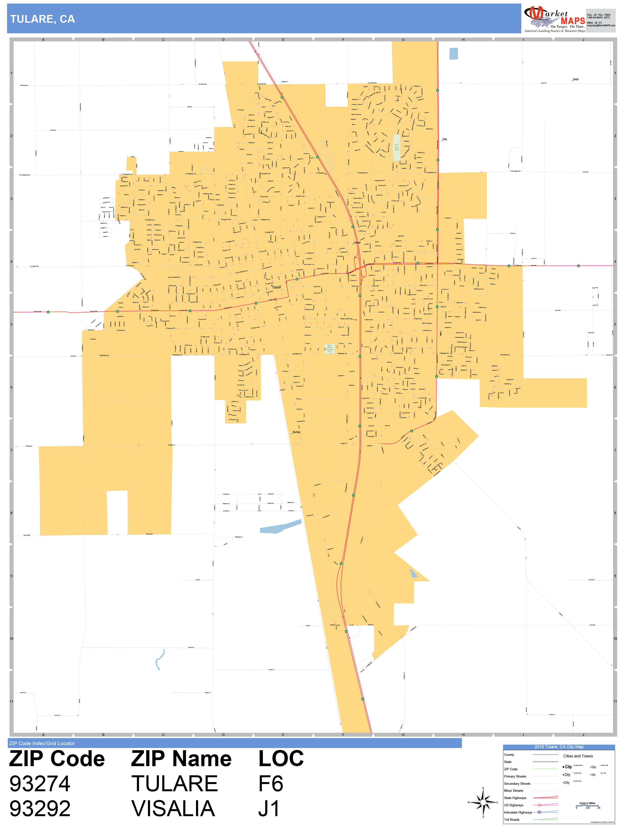 Tulare California Wall Map (Basic Style) by MarketMAPS