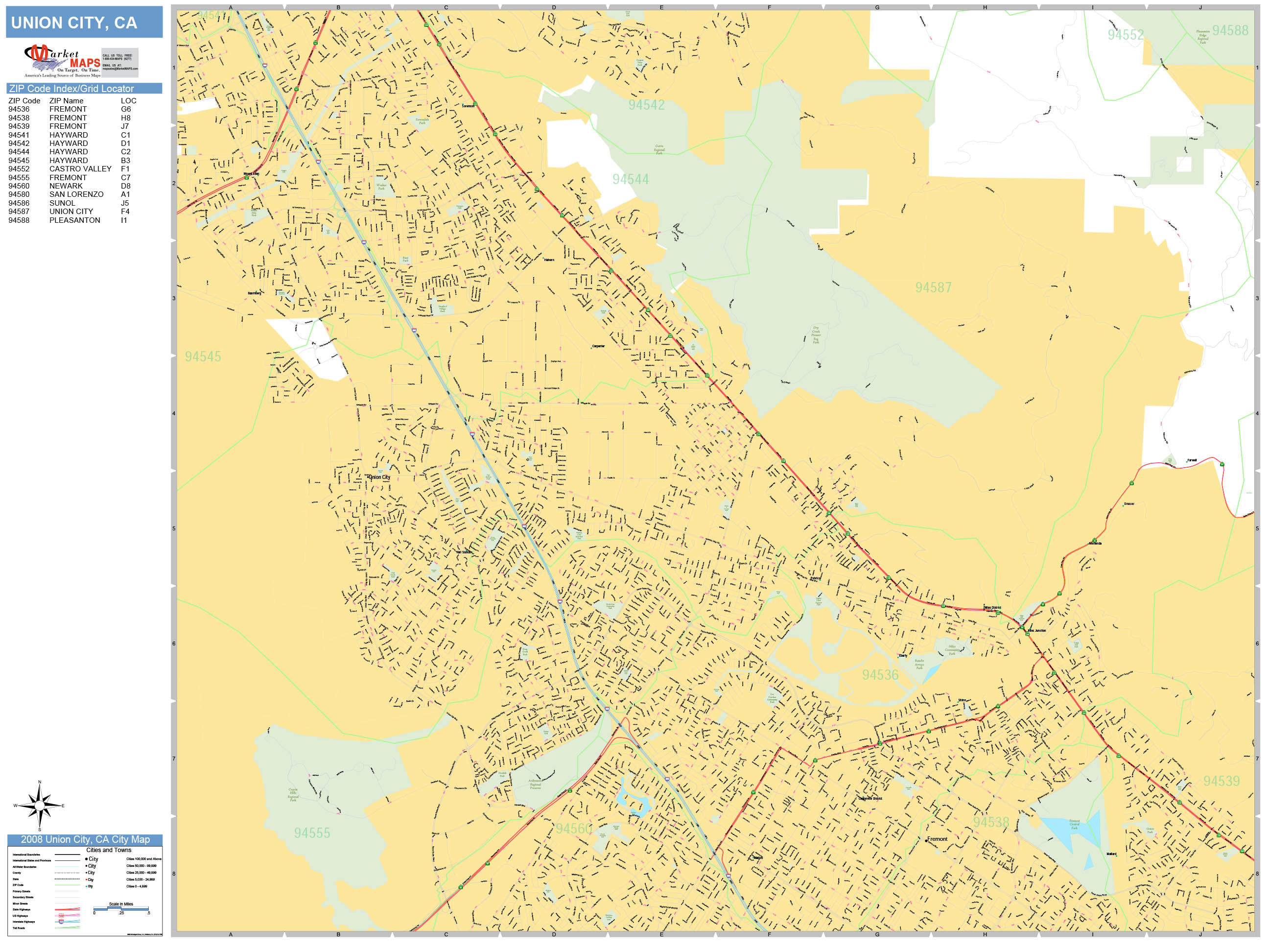 Union City California Wall Map (Basic Style) by MarketMAPS