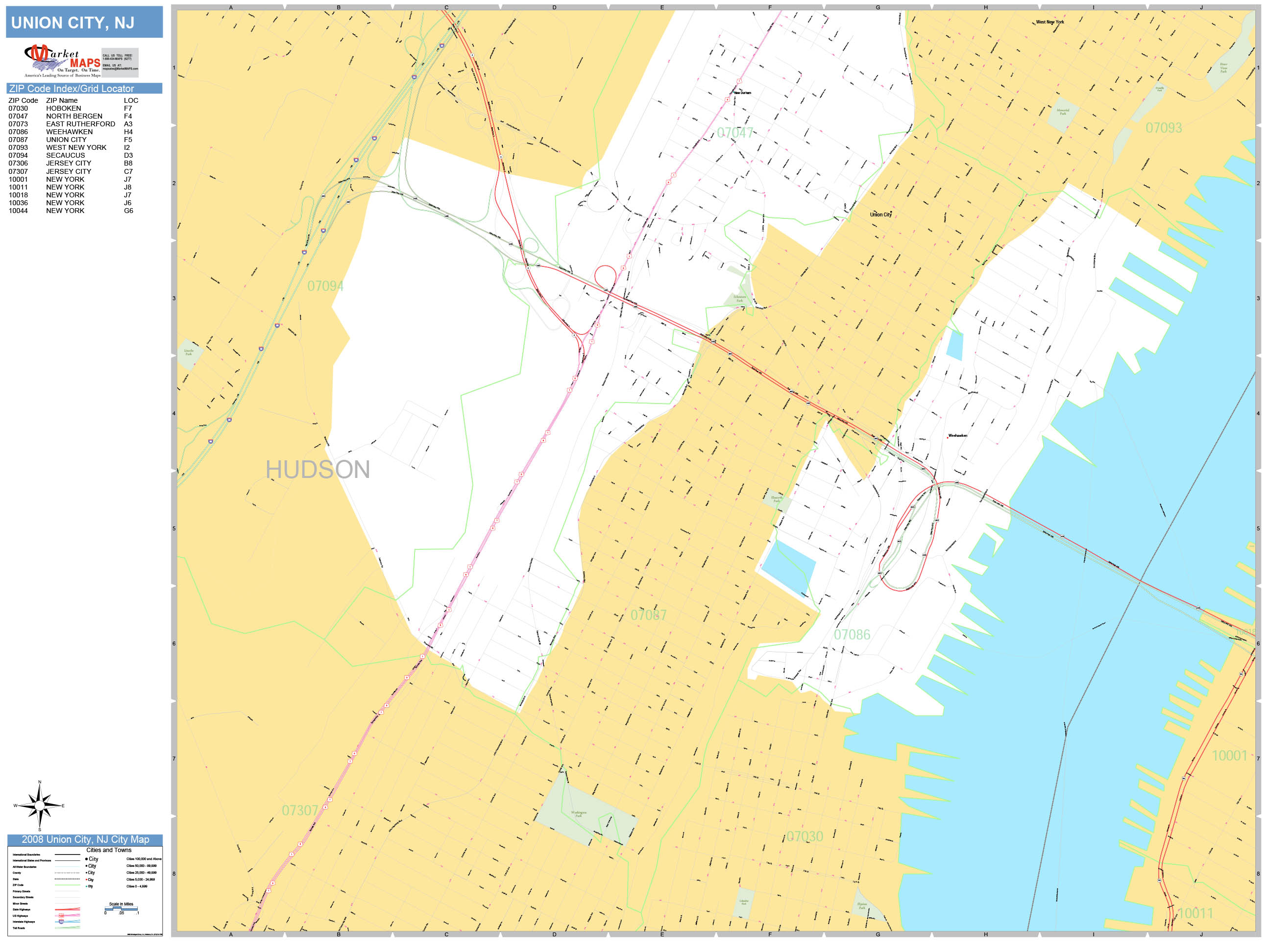 Union City New Jersey Wall Map (Basic Style) by MarketMAPS MapSales
