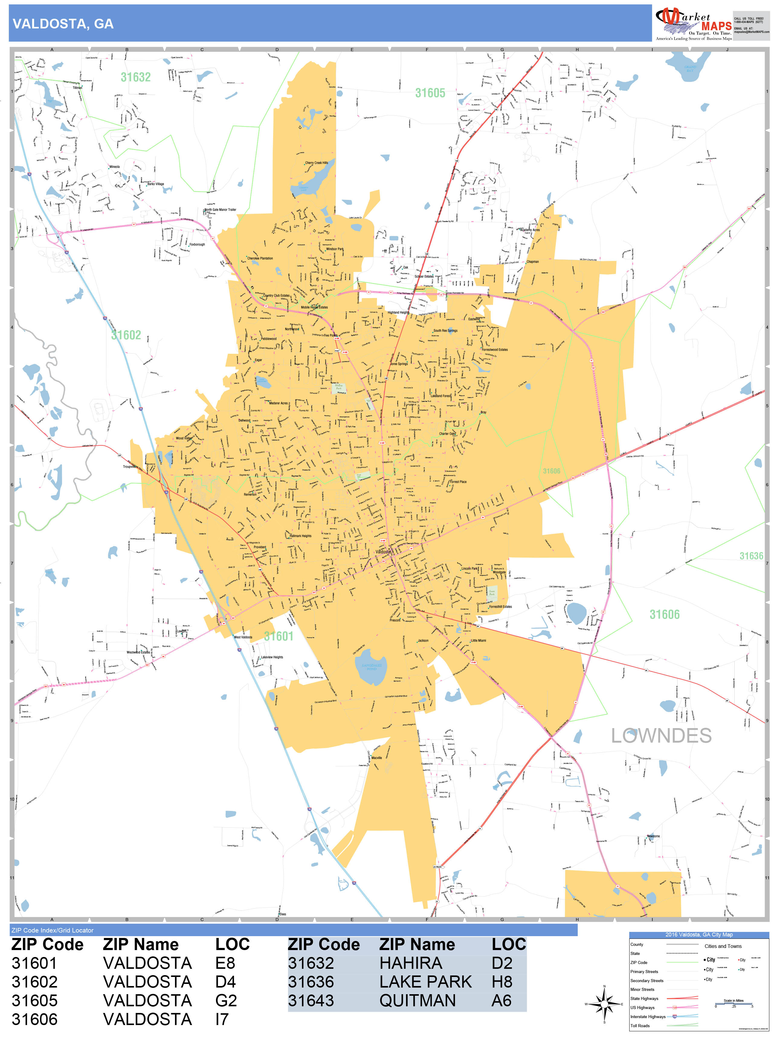 Valdosta Georgia Wall Map (Basic Style) by MarketMAPS - MapSales