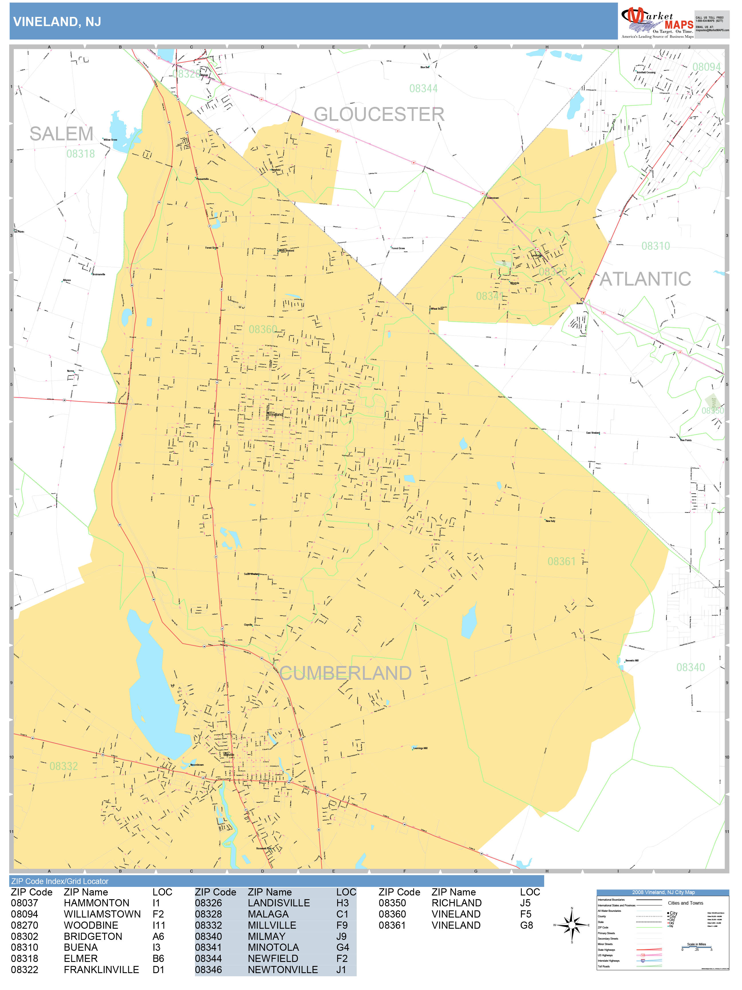 Vineland New Jersey Wall Map (Basic Style) by MarketMAPS MapSales