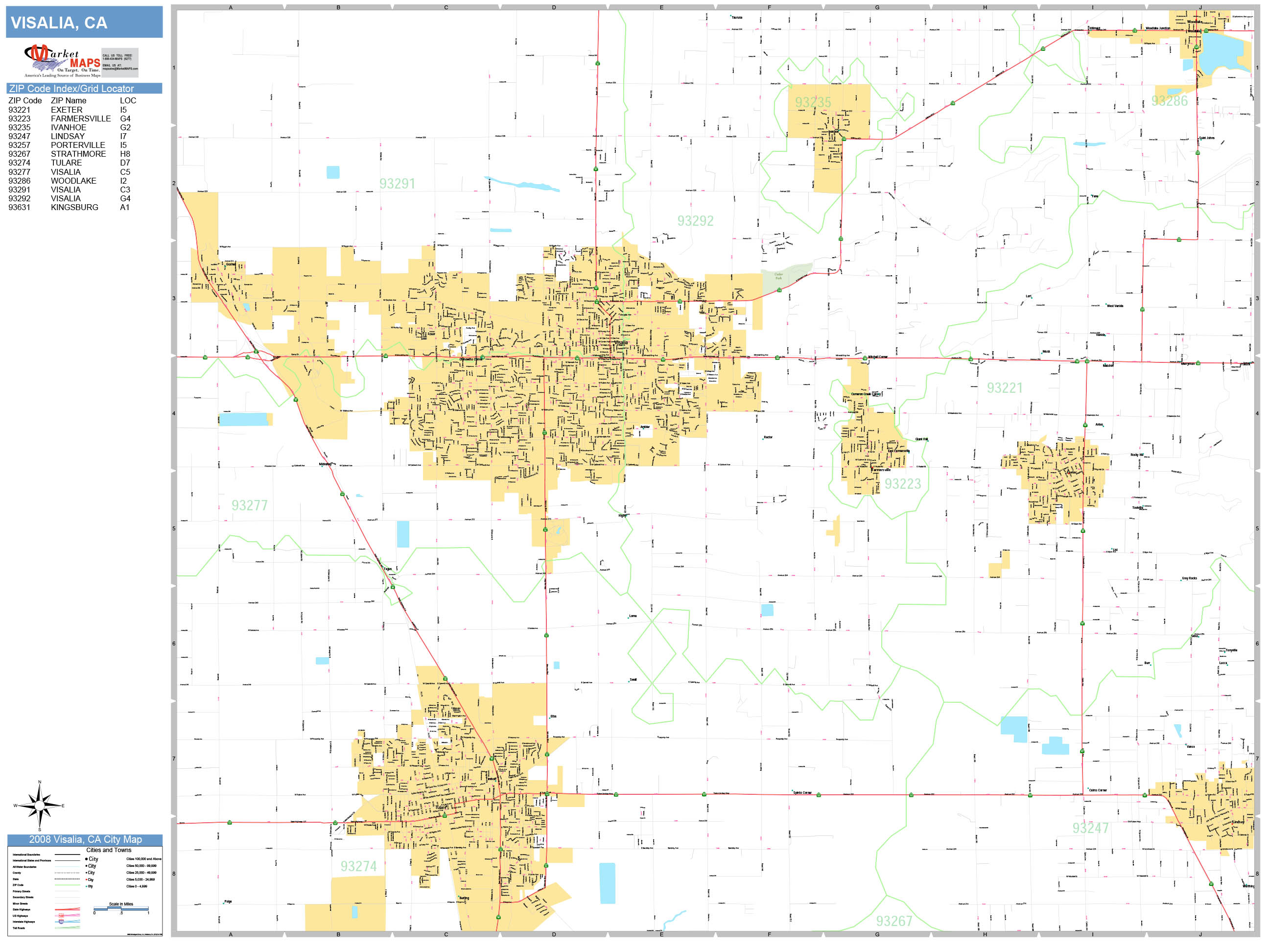 Visalia California Wall Map (Basic Style) by MarketMAPS MapSales