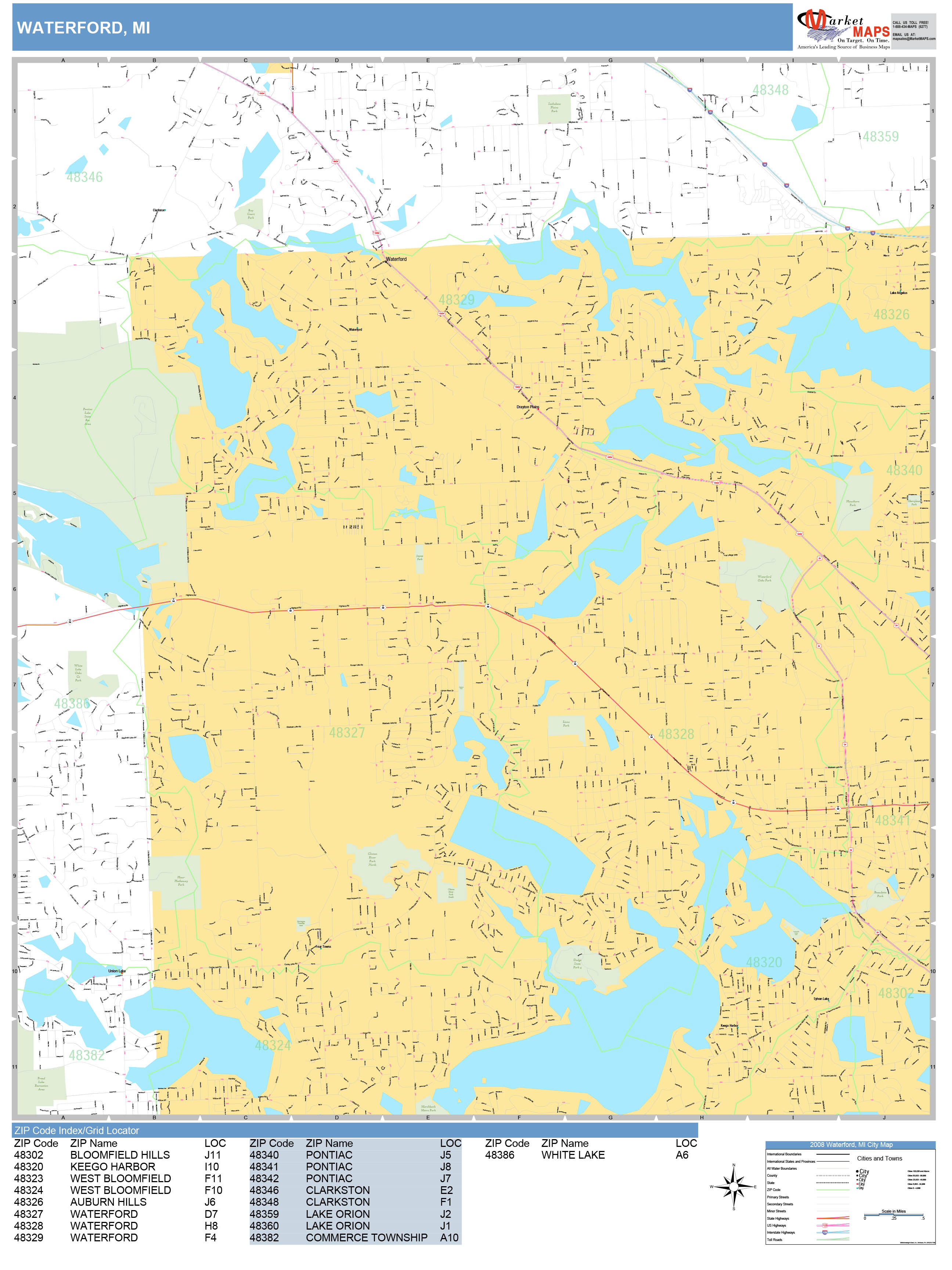 Waterford Michigan Wall Map (Basic Style) by MarketMAPS MapSales