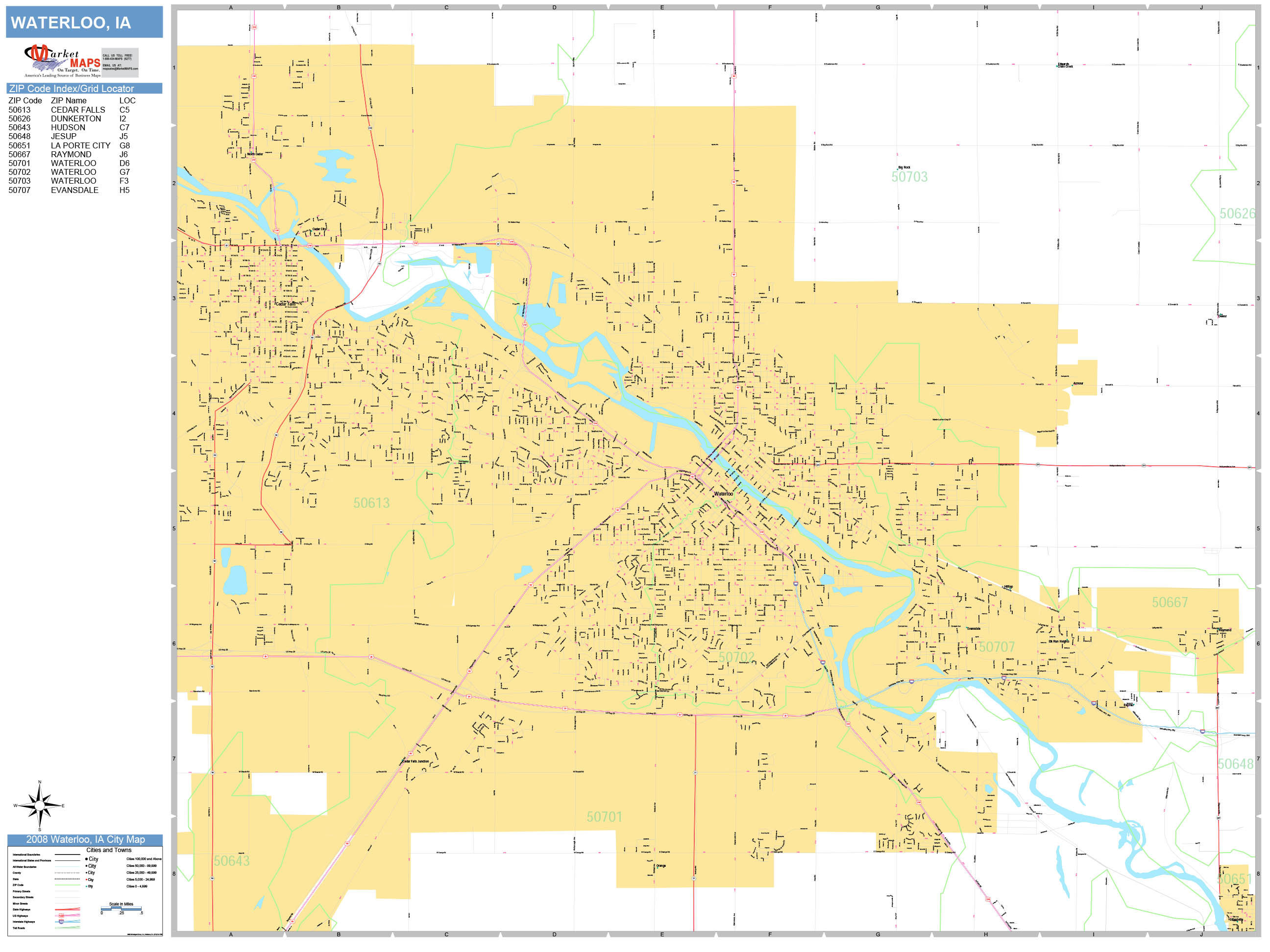 Waterloo Iowa Wall Map (Basic Style) by MarketMAPS
