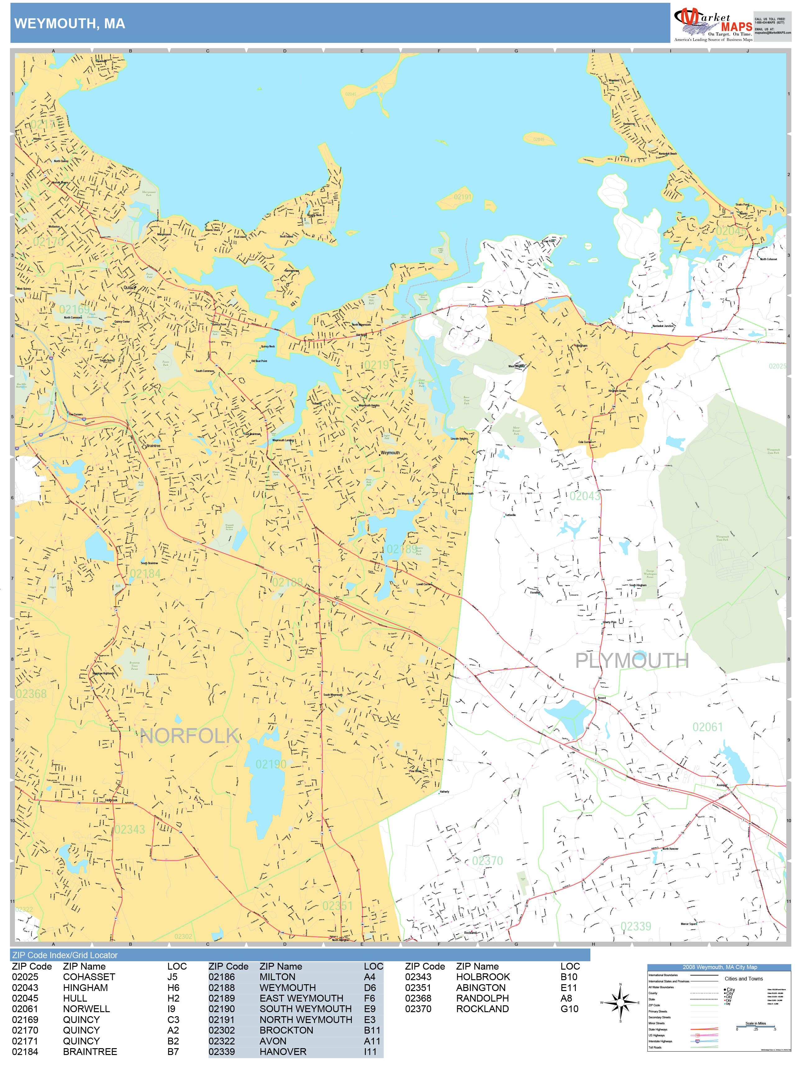 Weymouth Massachusetts Wall Map (Basic Style) by MarketMAPS MapSales
