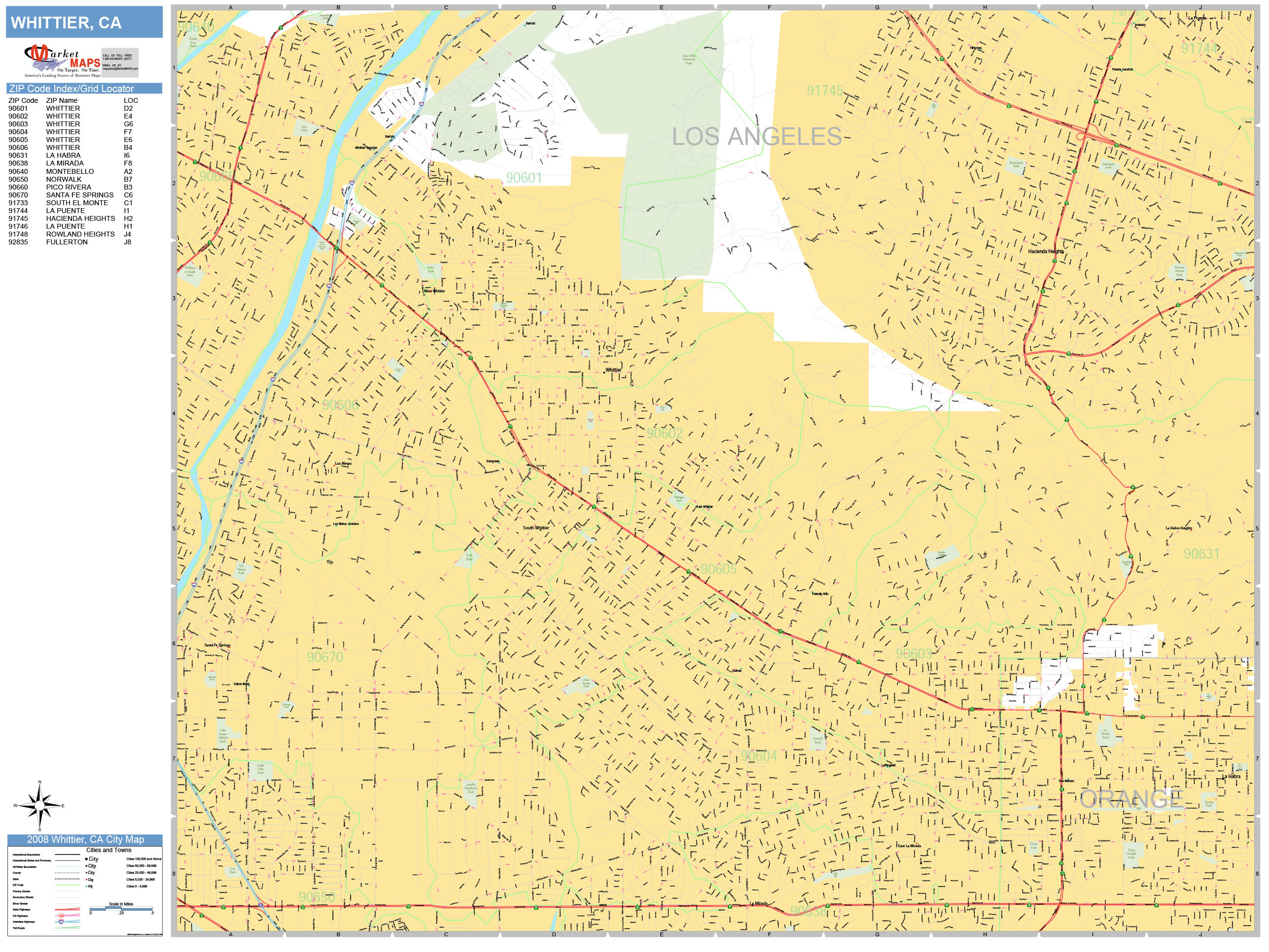 Whittier California Wall Map (Basic Style) by MarketMAPS