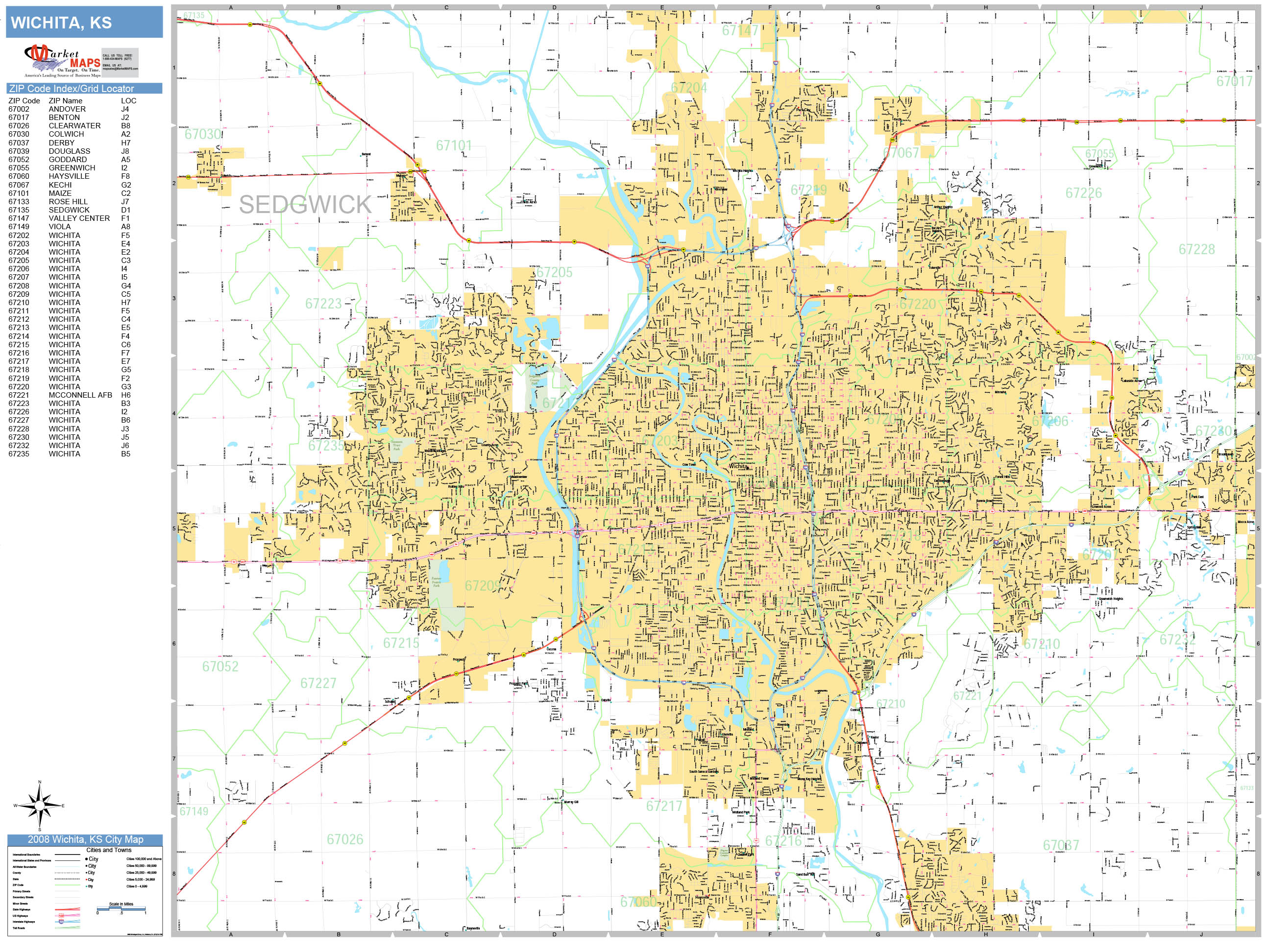 Wichita Area Map Wichita Kansas Wall Map (Basic Style) by MarketMAPS - MapSales