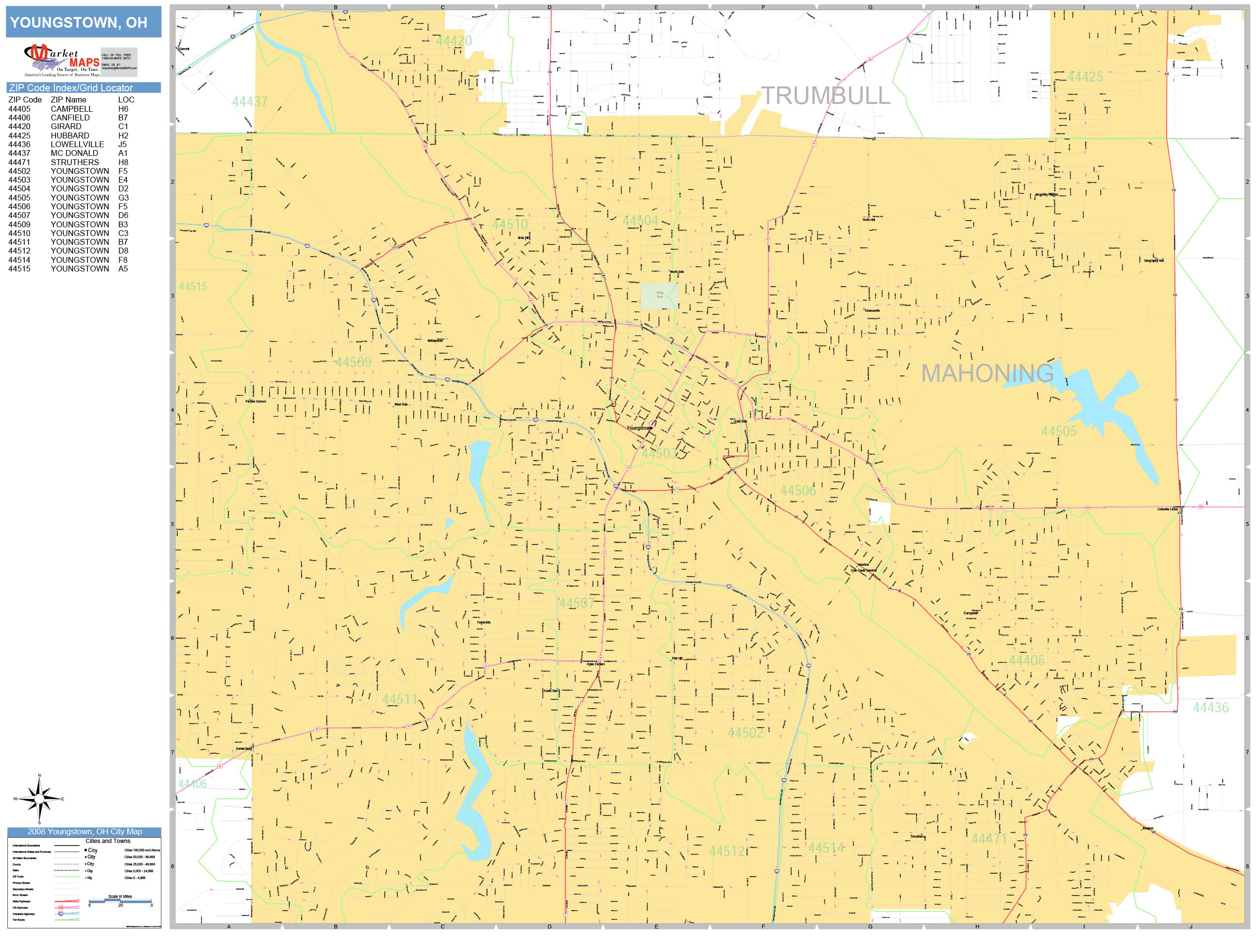 Youngstown Ohio Wall Map (Basic Style) by MarketMAPS MapSales