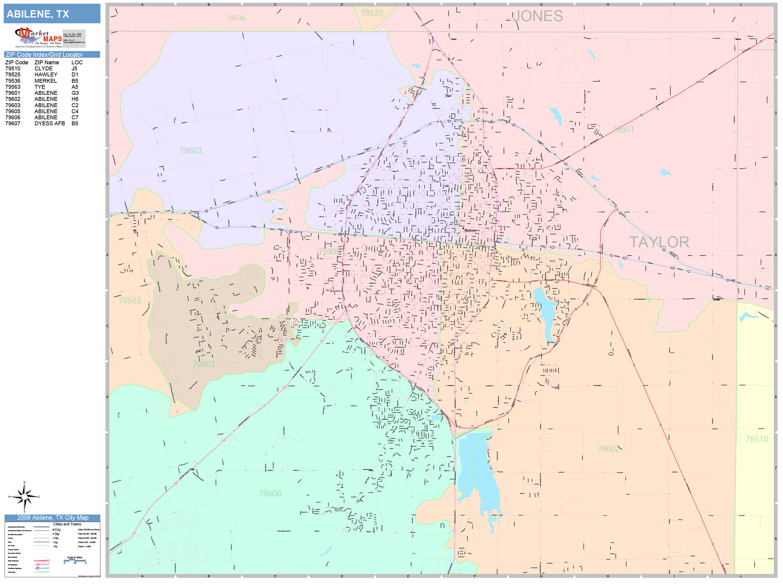 Abilene Texas Wall Map (Color Cast Style) by MarketMAPS