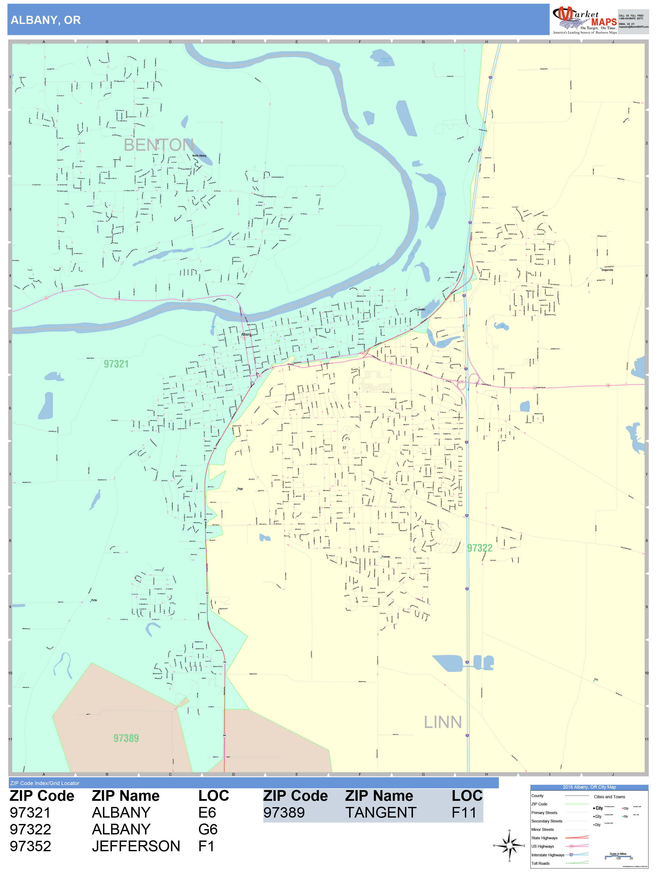 Albany Oregon Wall Map (Color Cast Style) by MarketMAPS