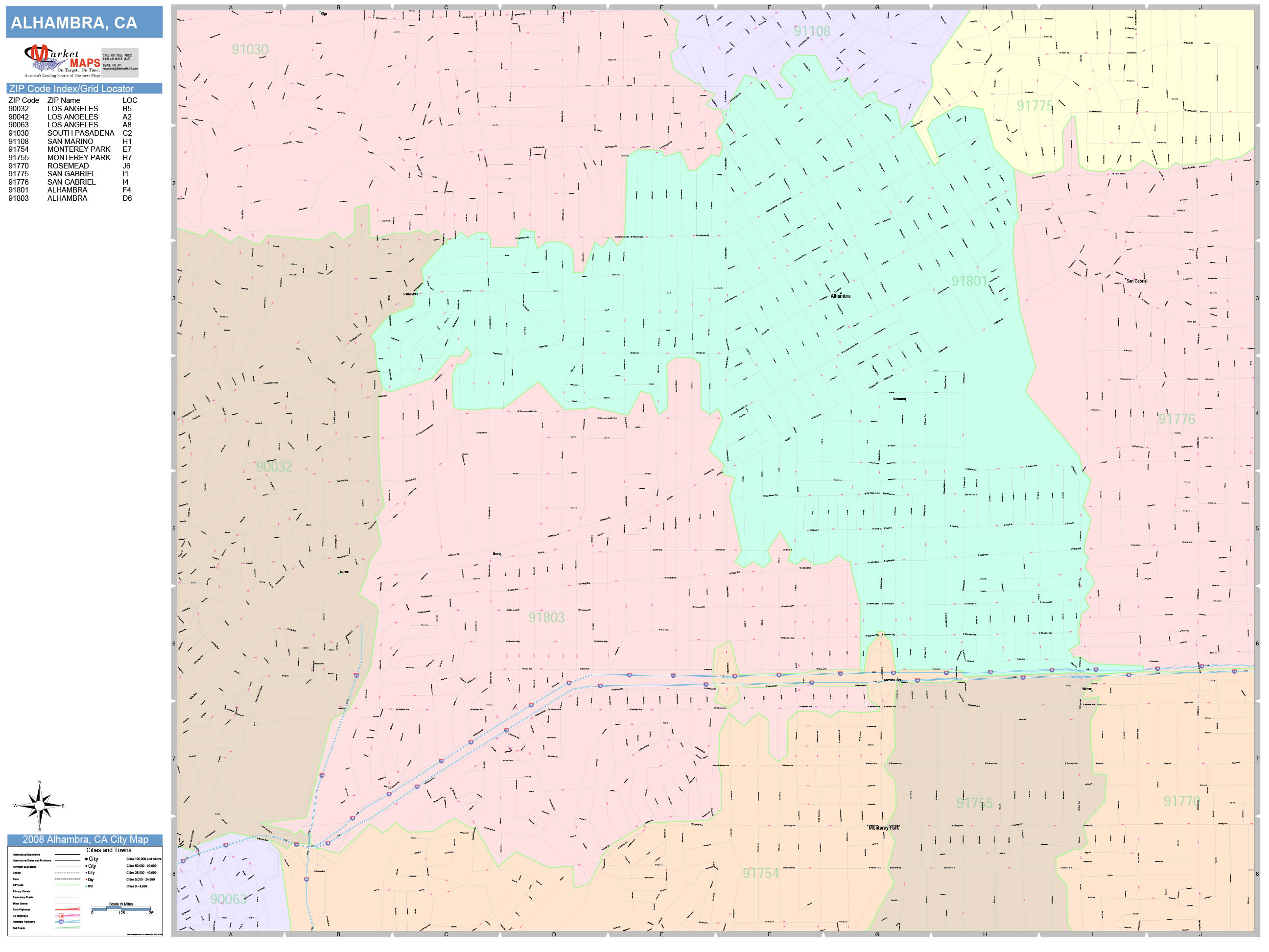 Alhambra California Wall Map (Color Cast Style) by MarketMAPS
